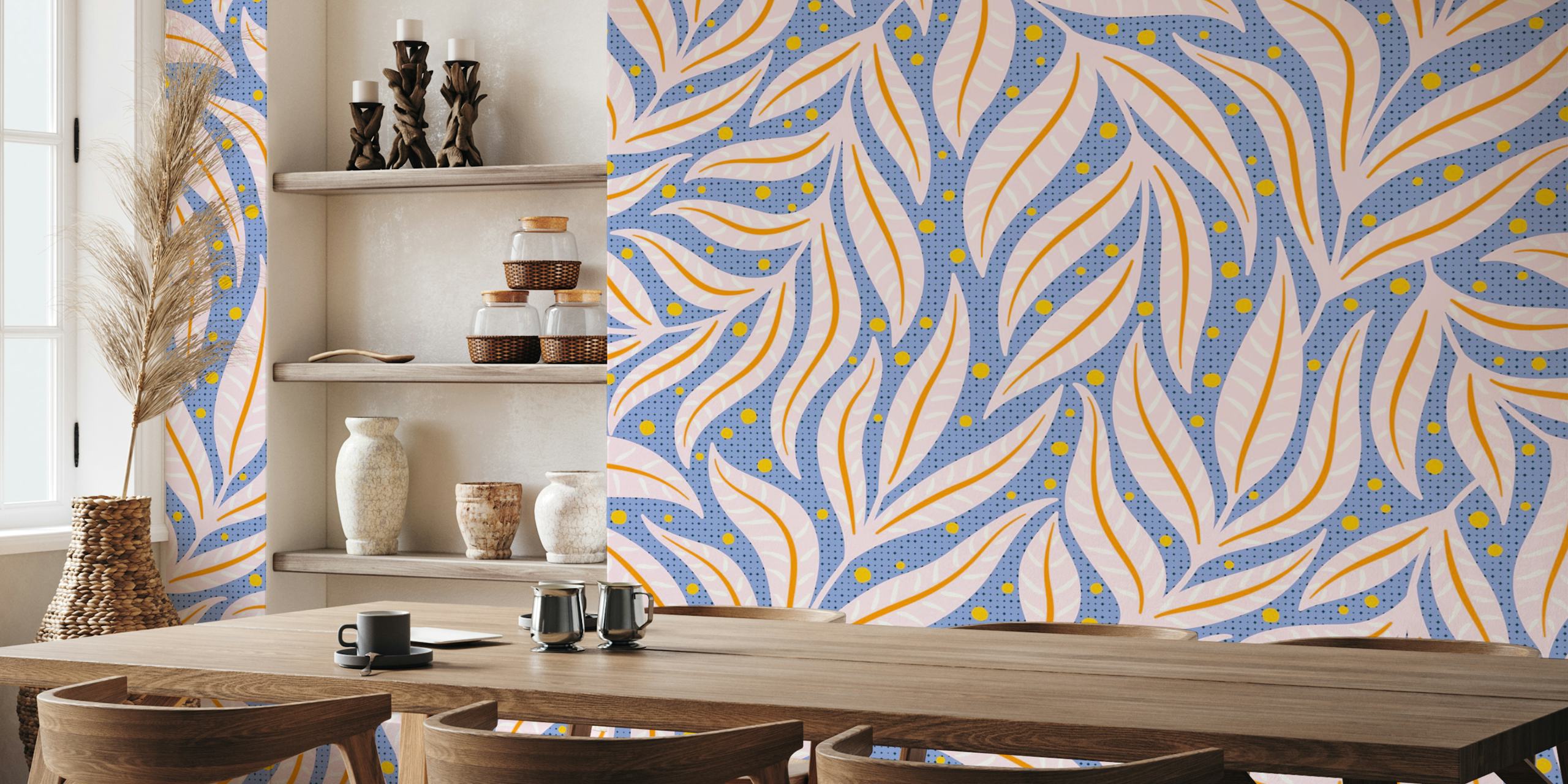 Dopamine leaves wallpaper in een kamerindeling