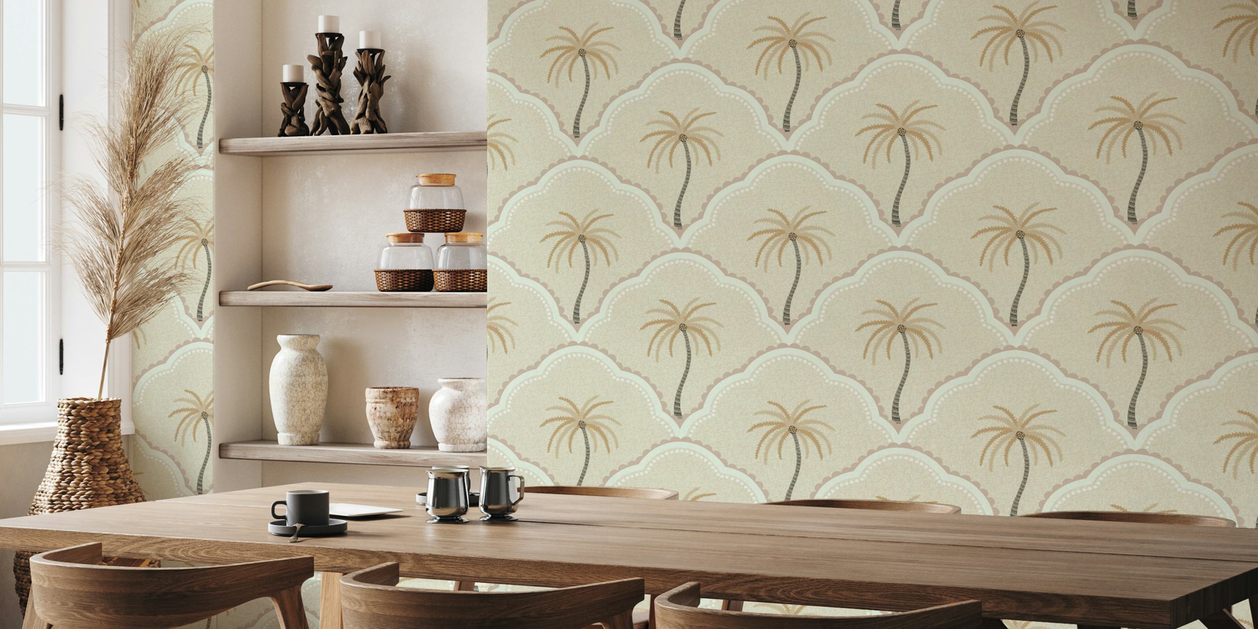 Papel de parede Tropical Fan Pattern em um quarto