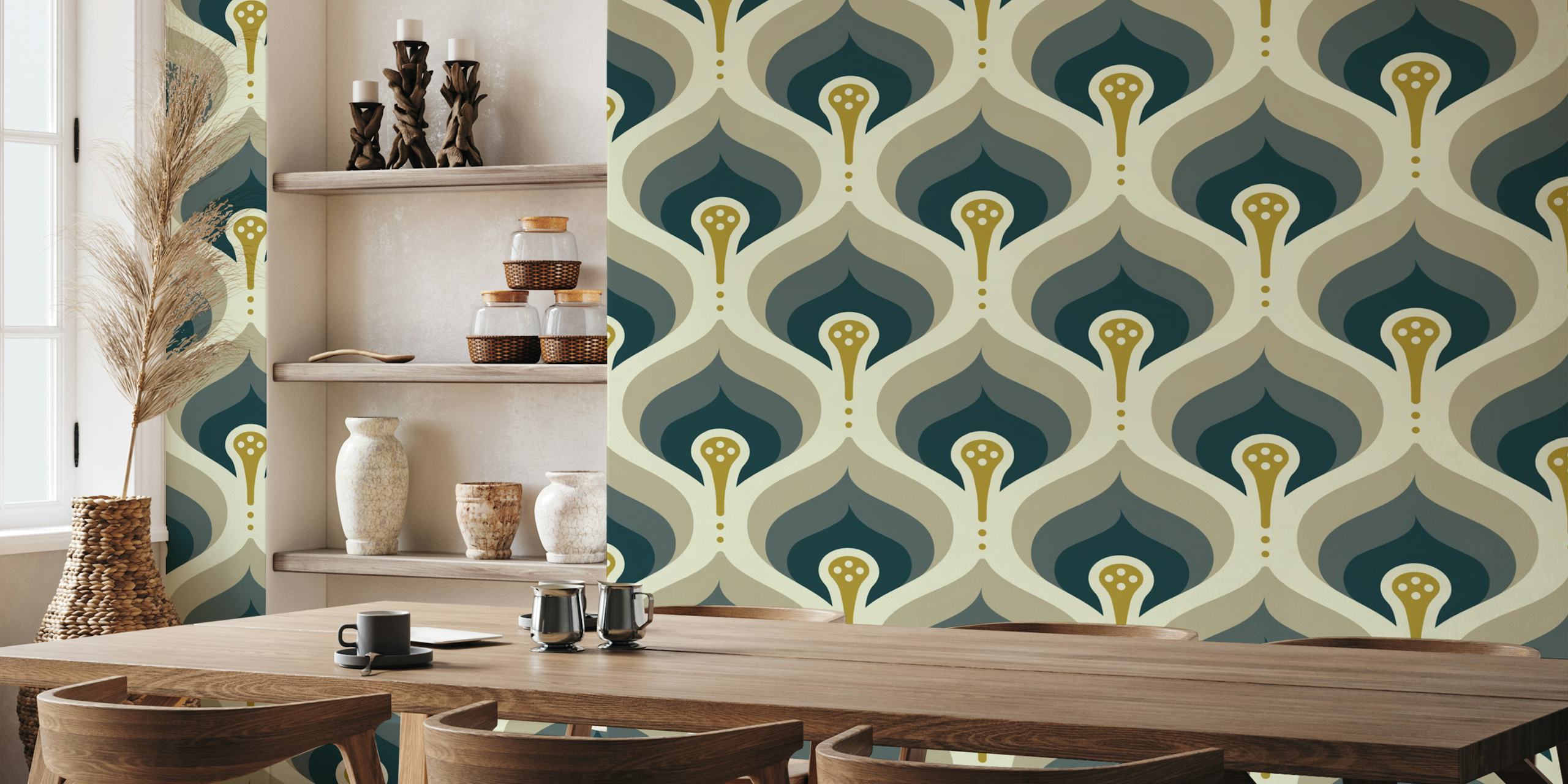 Retro Flowing Motif wallpaper en una habitación