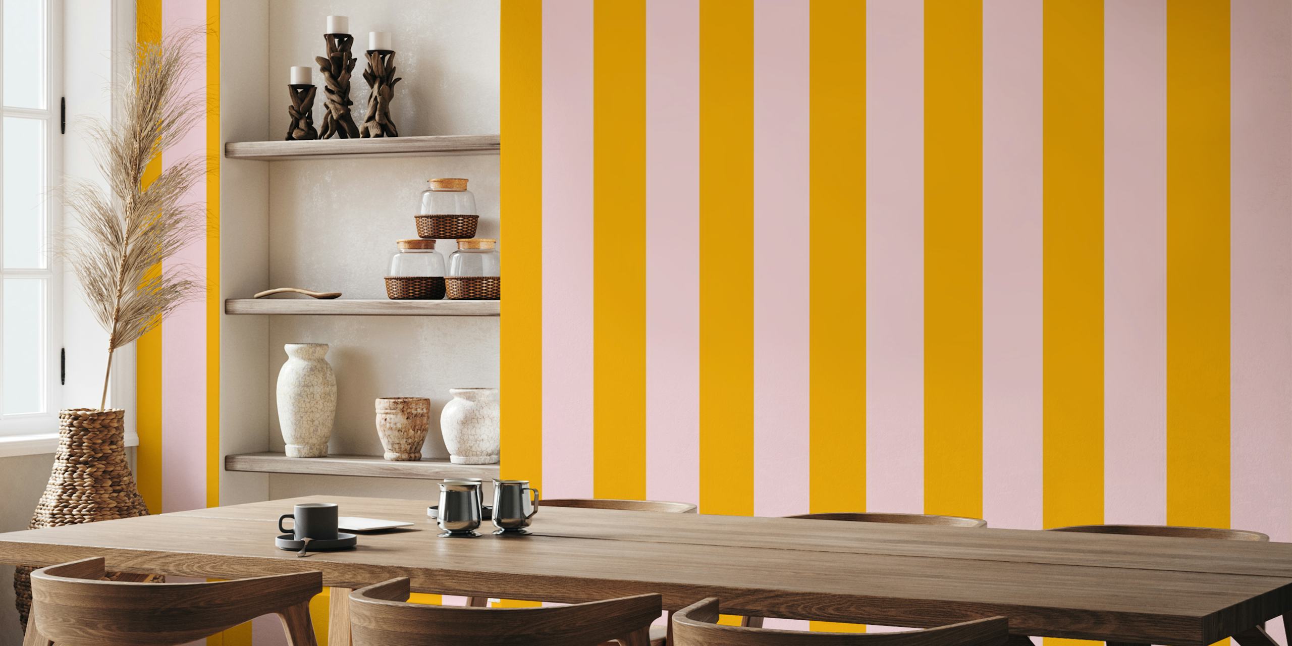 Pink and yellow striped wallpaper design