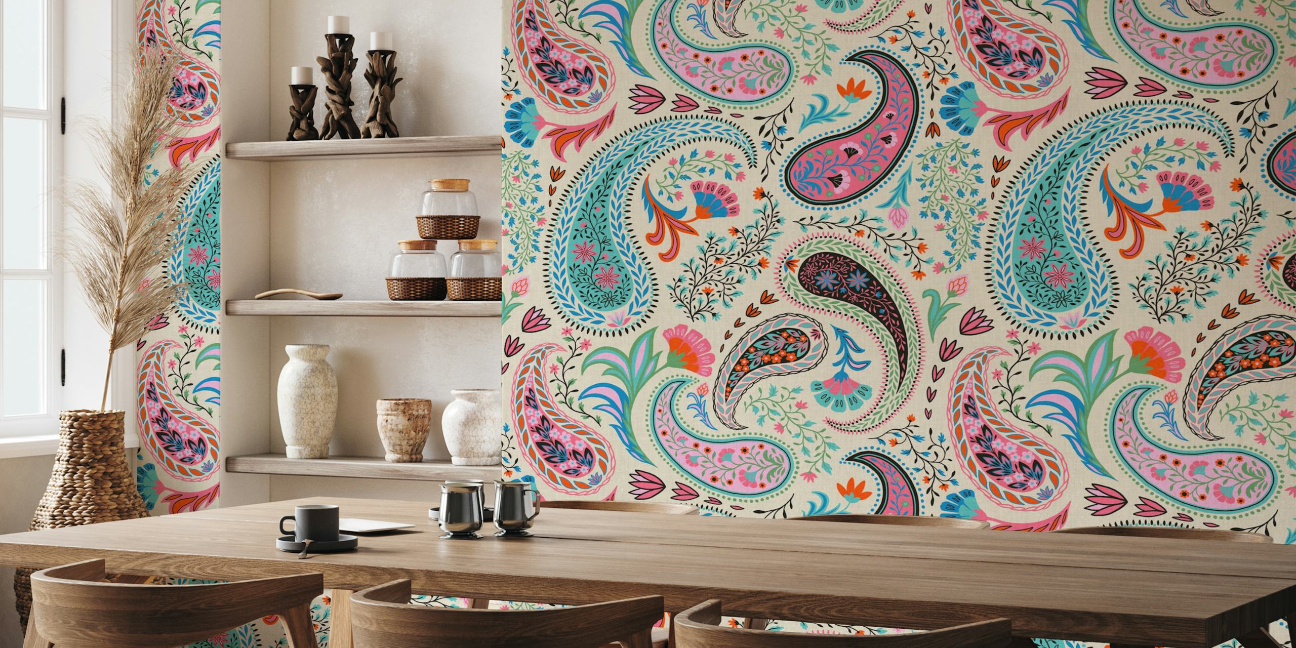 Vibrant paisley ταπετσαρία σε ένα κομψό δωμάτιο