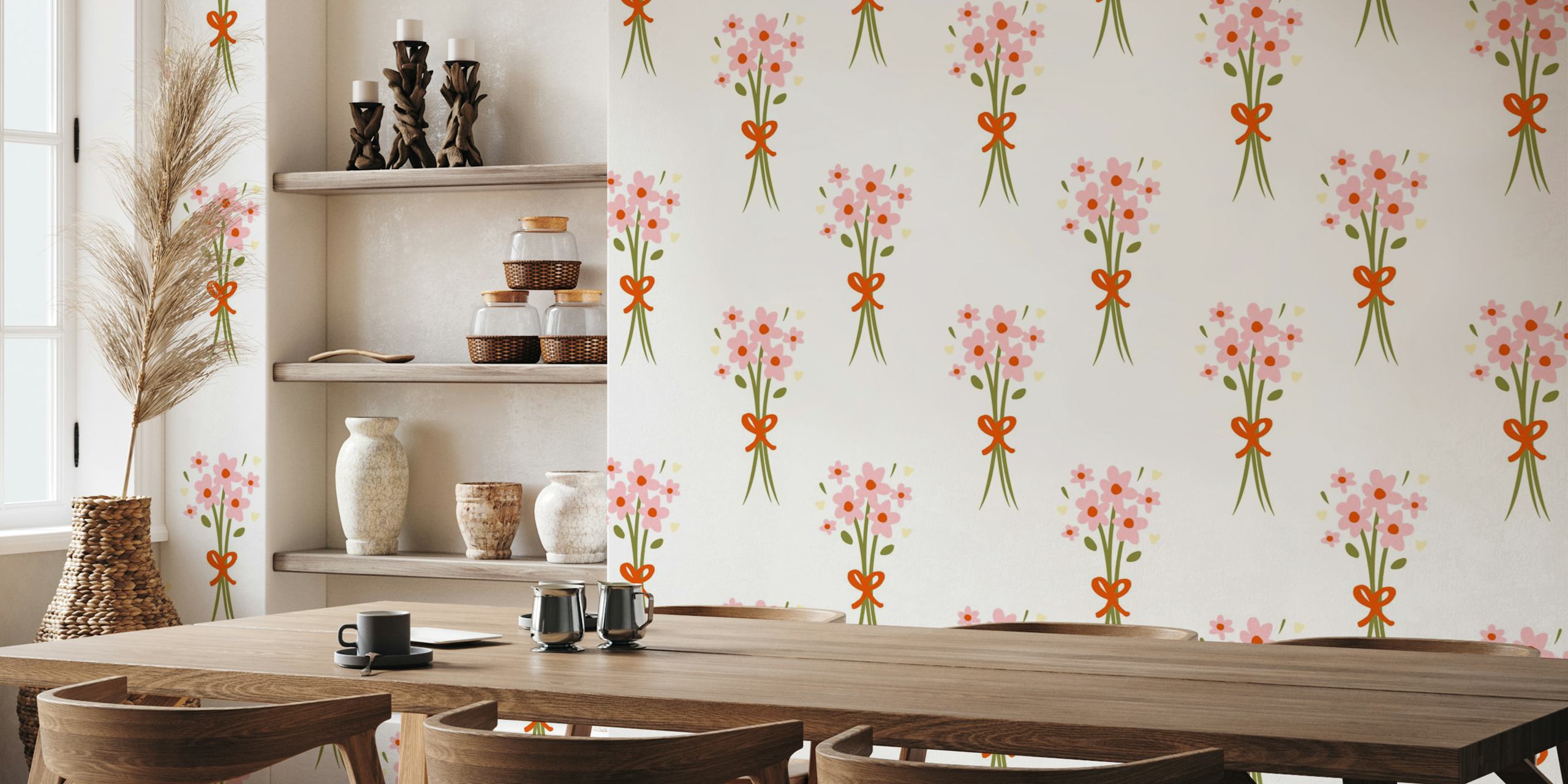 Papel de parede Pink Flower Bouquet em um quarto