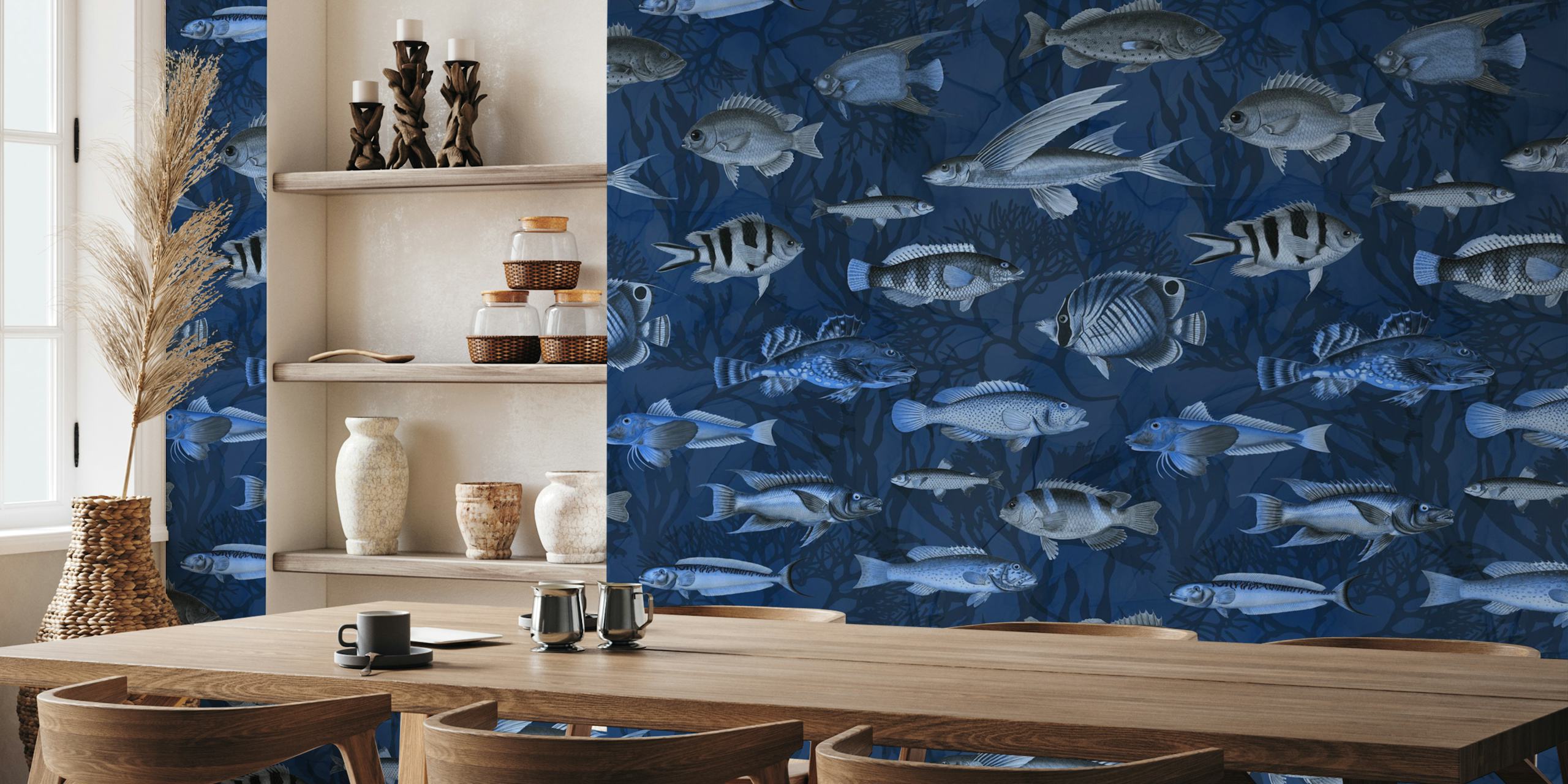 Marine life wallpaper with various fish designs
