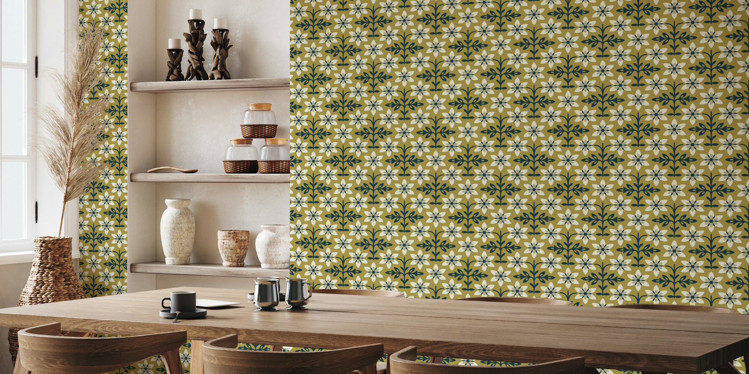 Design de papel de parede vintage floral em um quarto