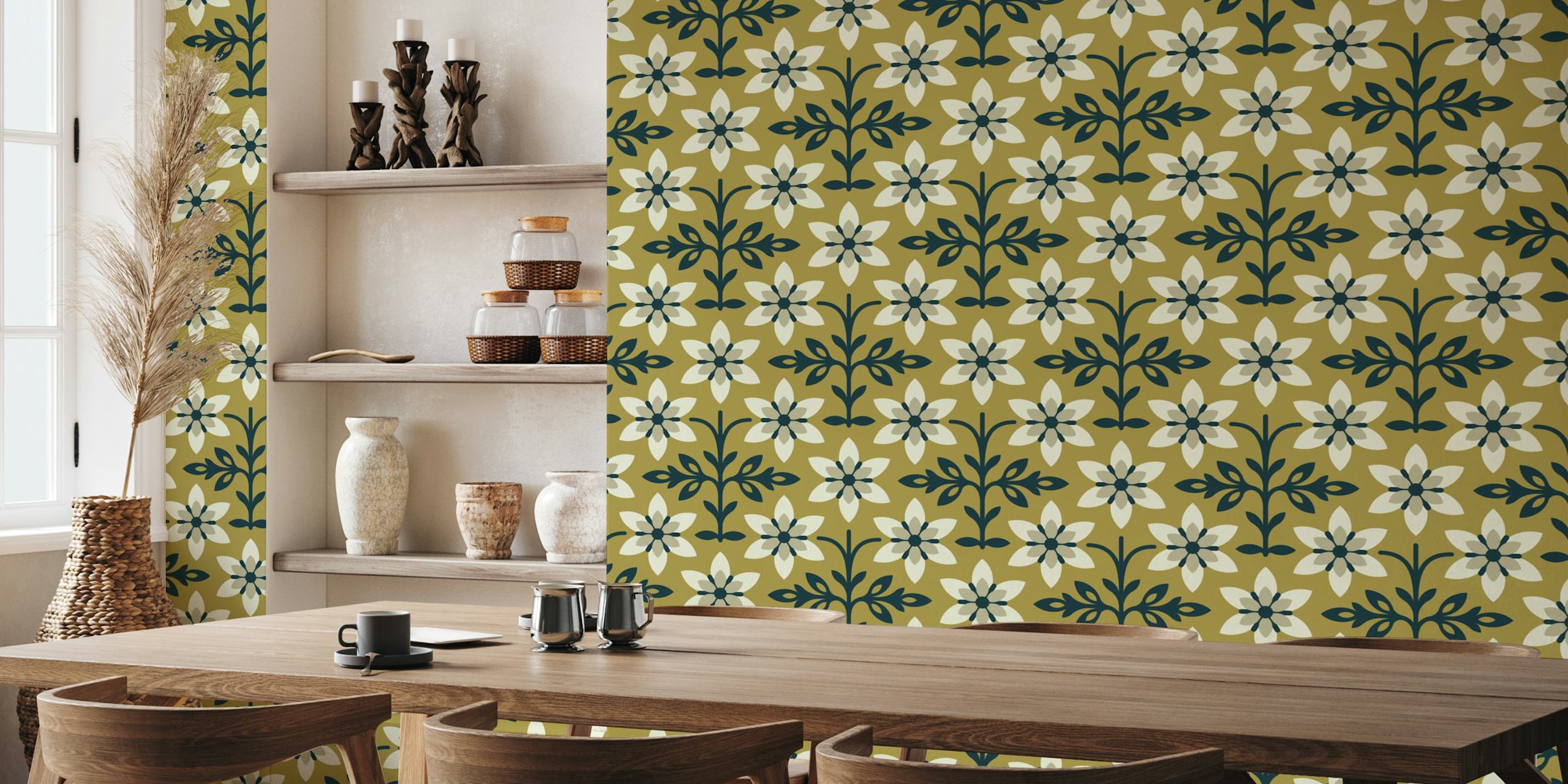 papel de parede Radiant Vintage Flower Vibes em um quarto