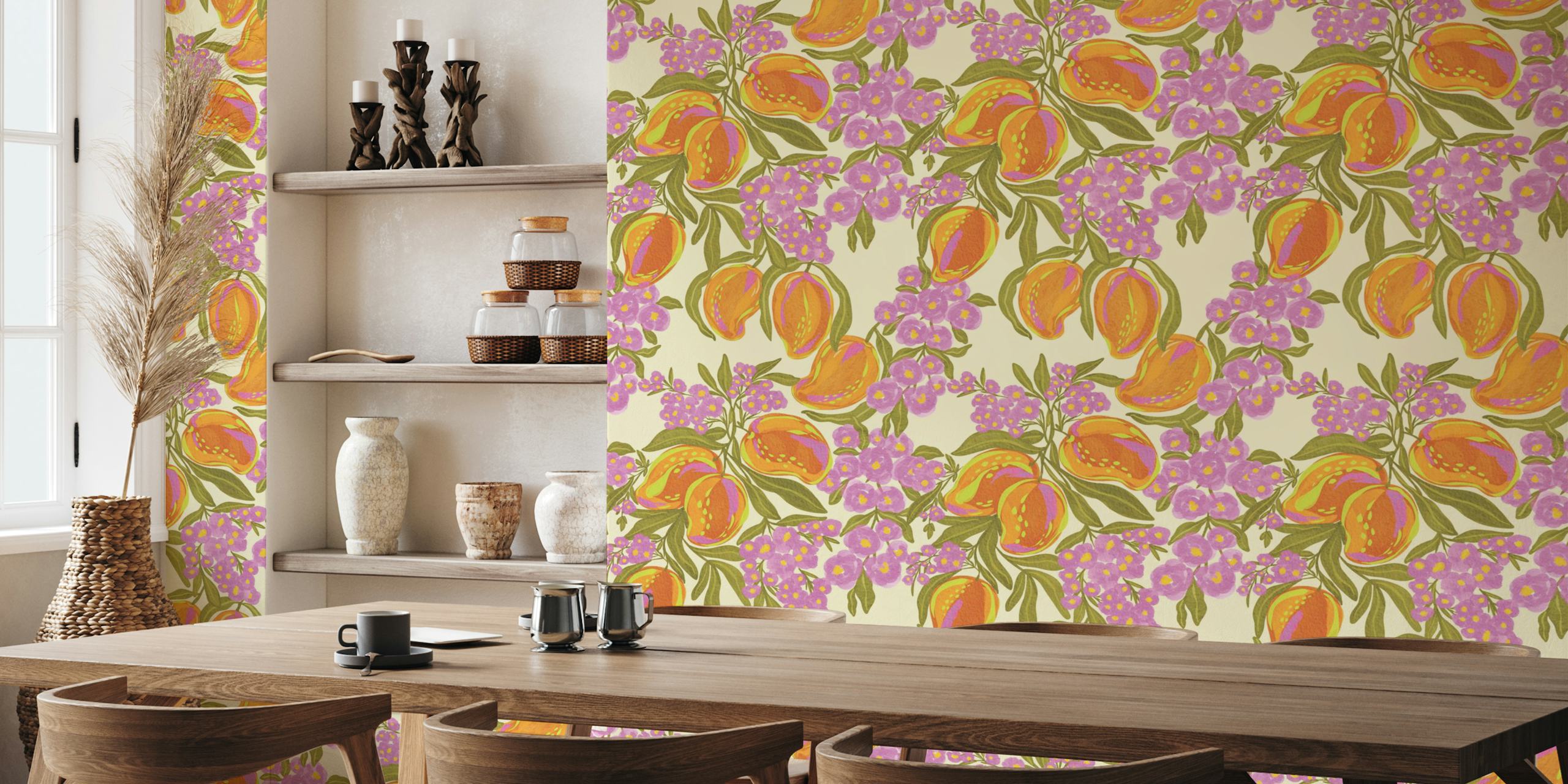 Tropical Mango Blossom wallpaper design in a room