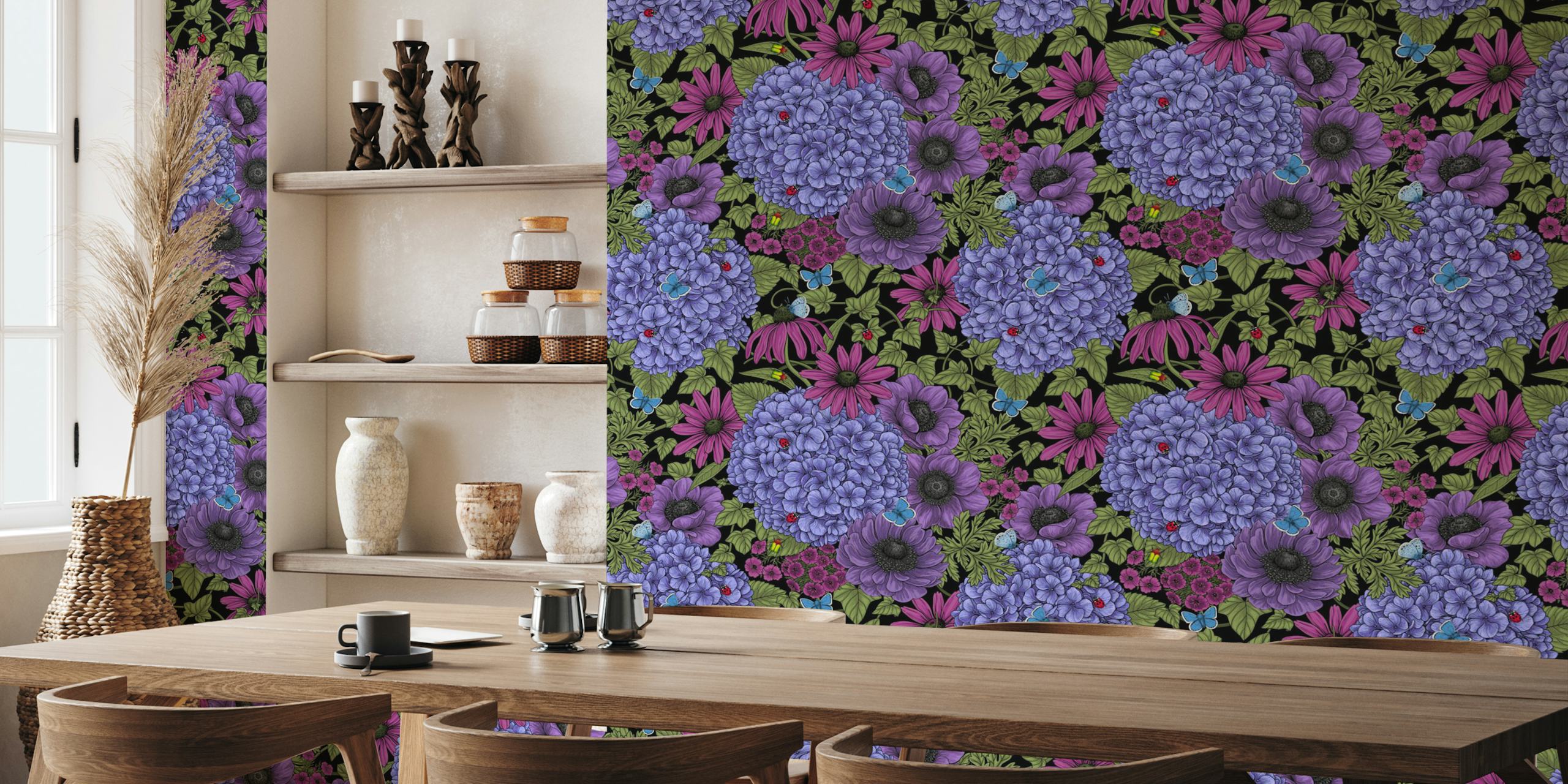 Bold garden florals Tapete in einem Raum