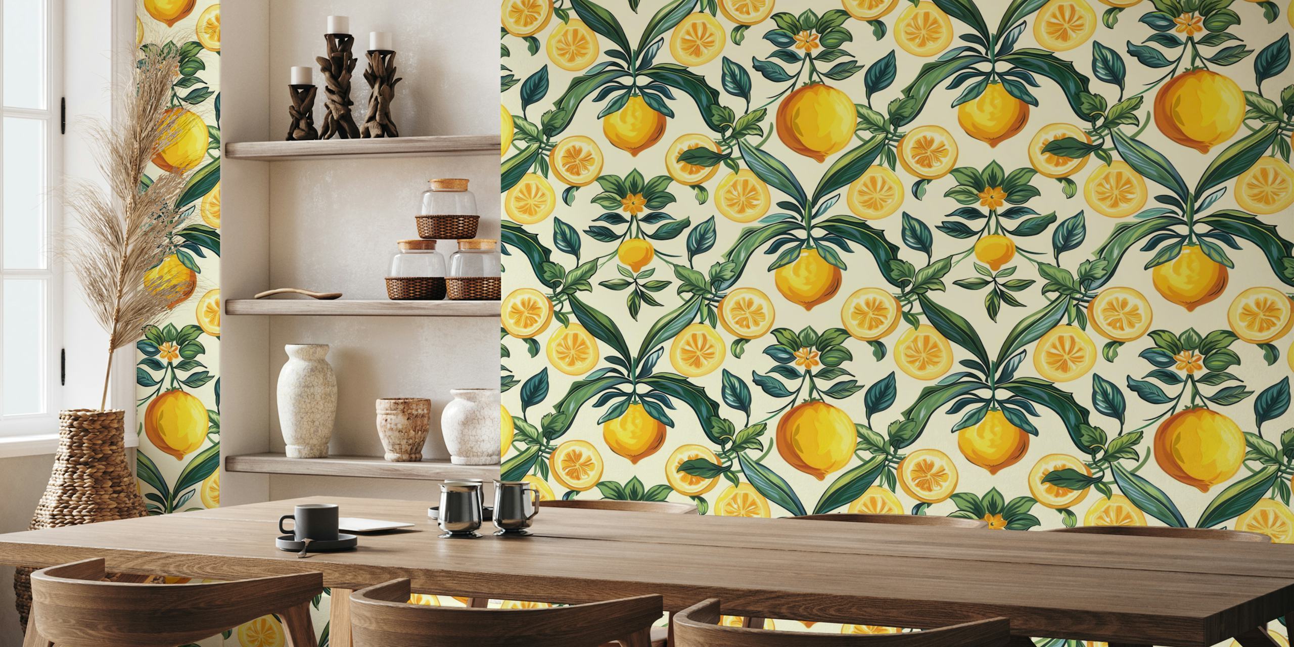 Mediterranean citrus tiles wallpaper in a room