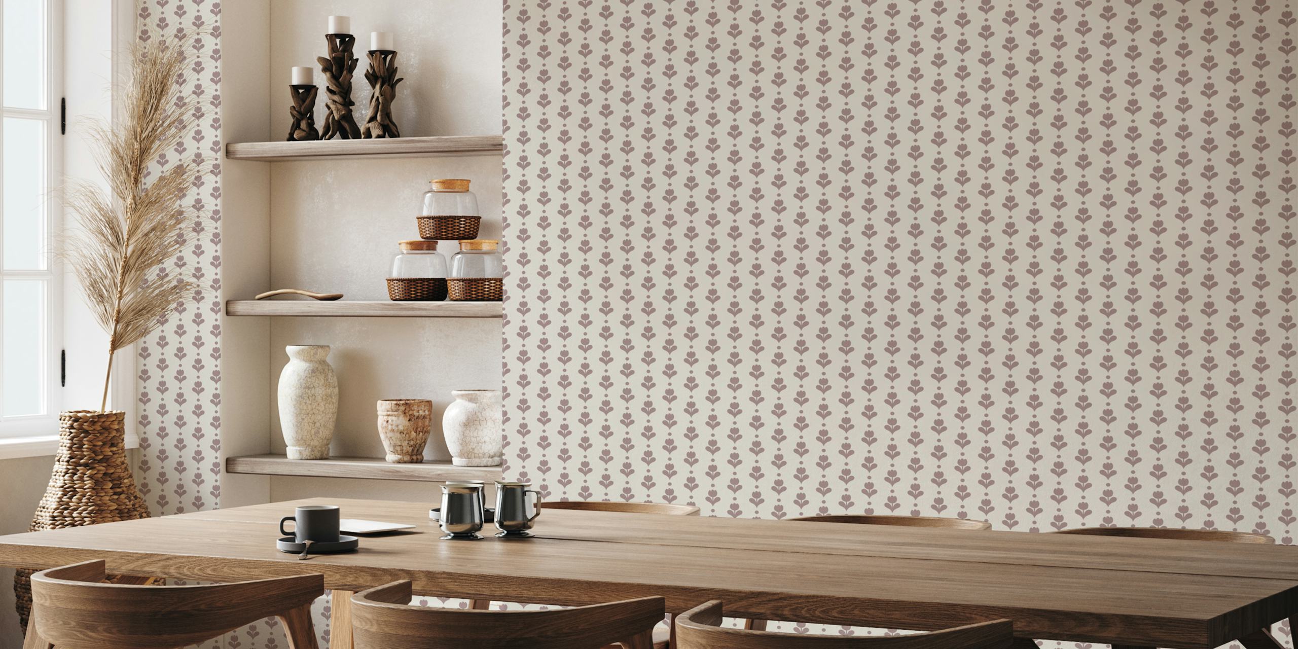 Brown tulip flower pattern on cream background wallpaper