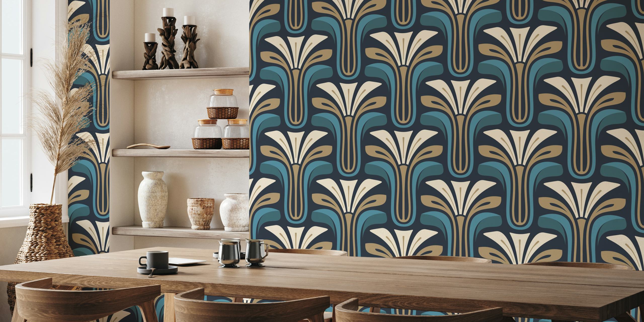 Stylish Vintage Bloom in Blue Beige - L dans une pièce