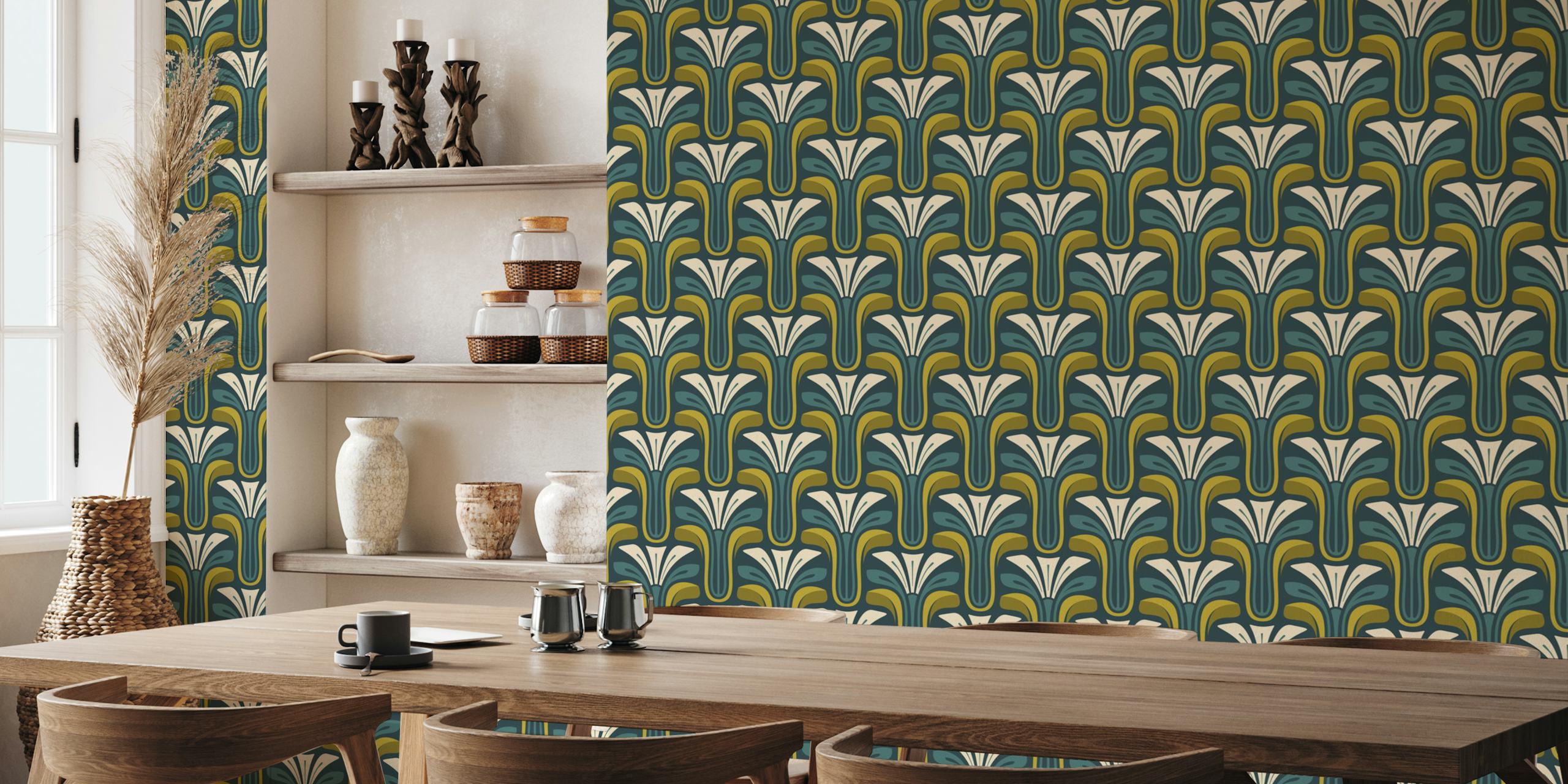 Vintage floral wallpaper in a room setting