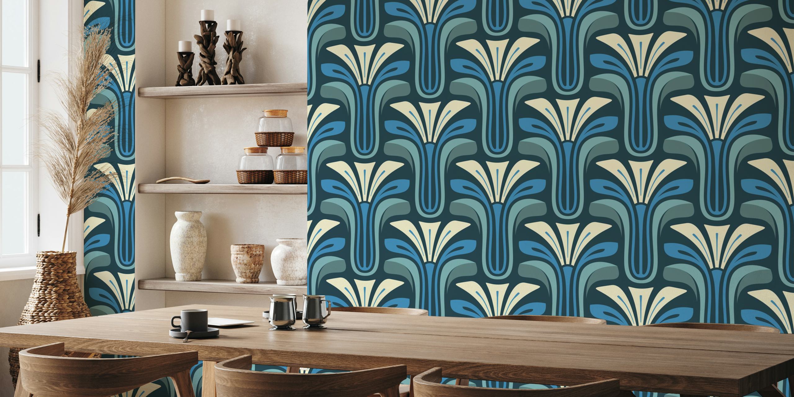 Stylish Vintage Bloom in Navy Blue behangontwerp
