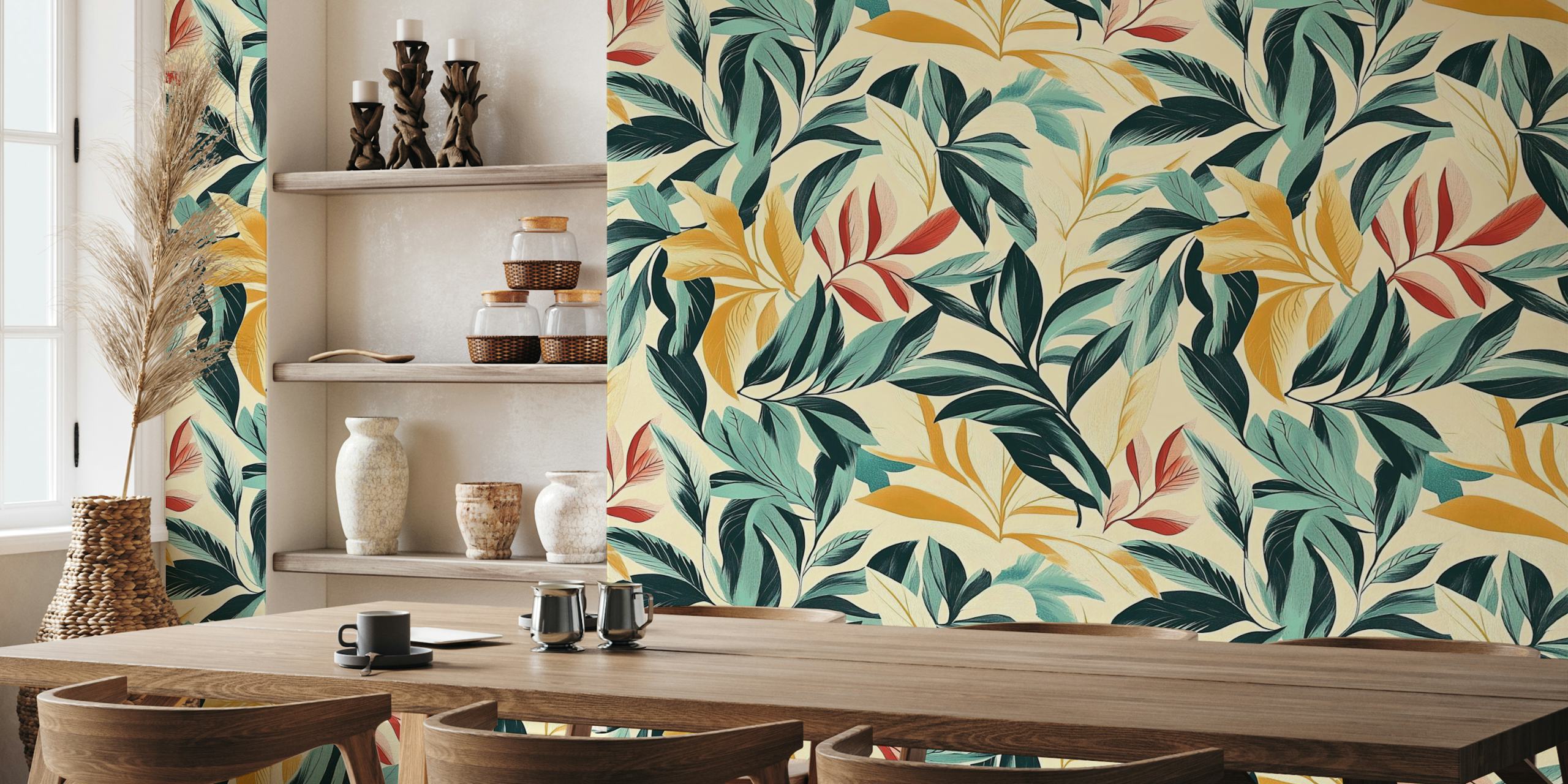 Soft Leaves wallpaper design in a room