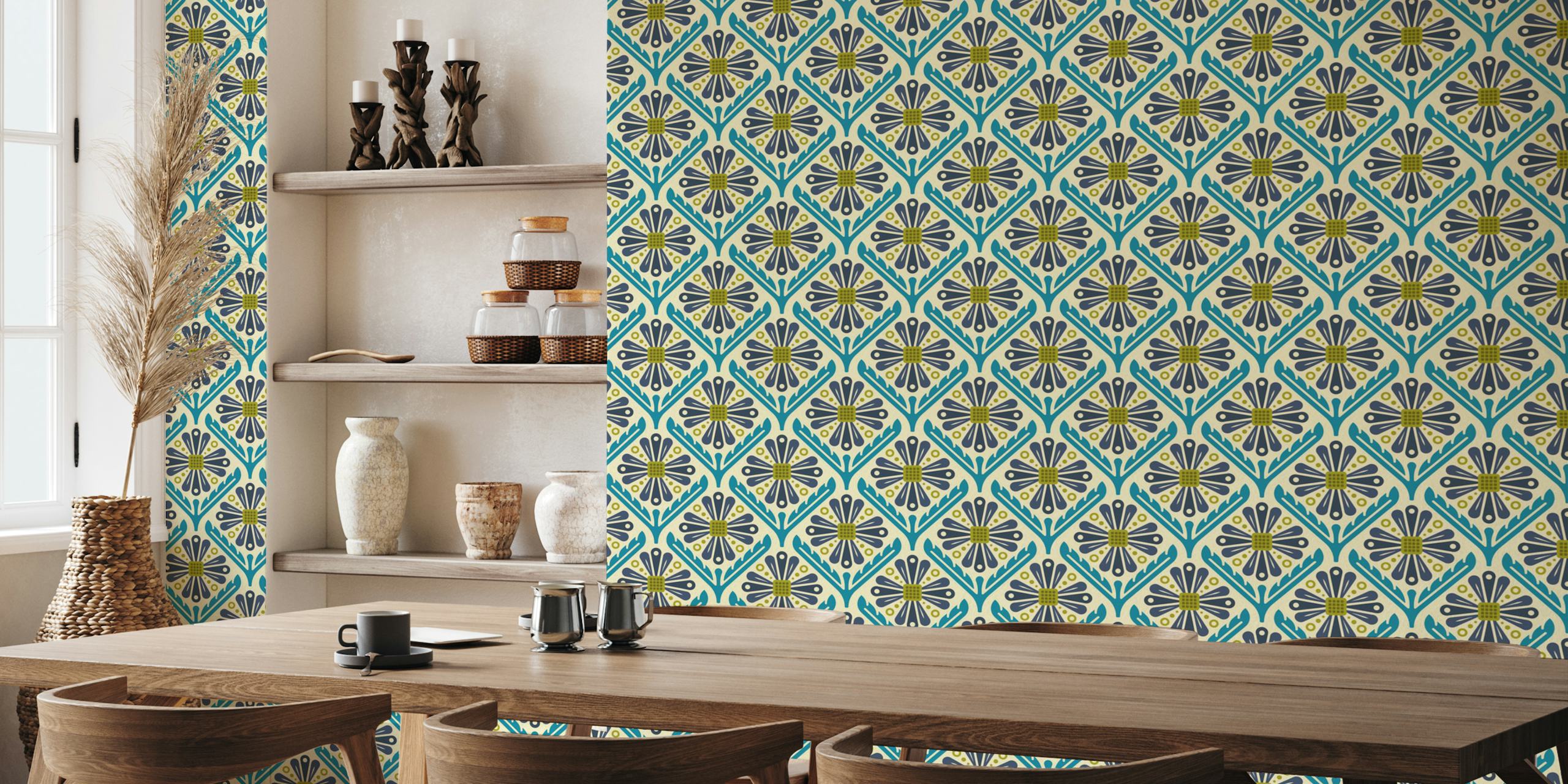 Geometric Daisy Vibes in Blue Green tapeta