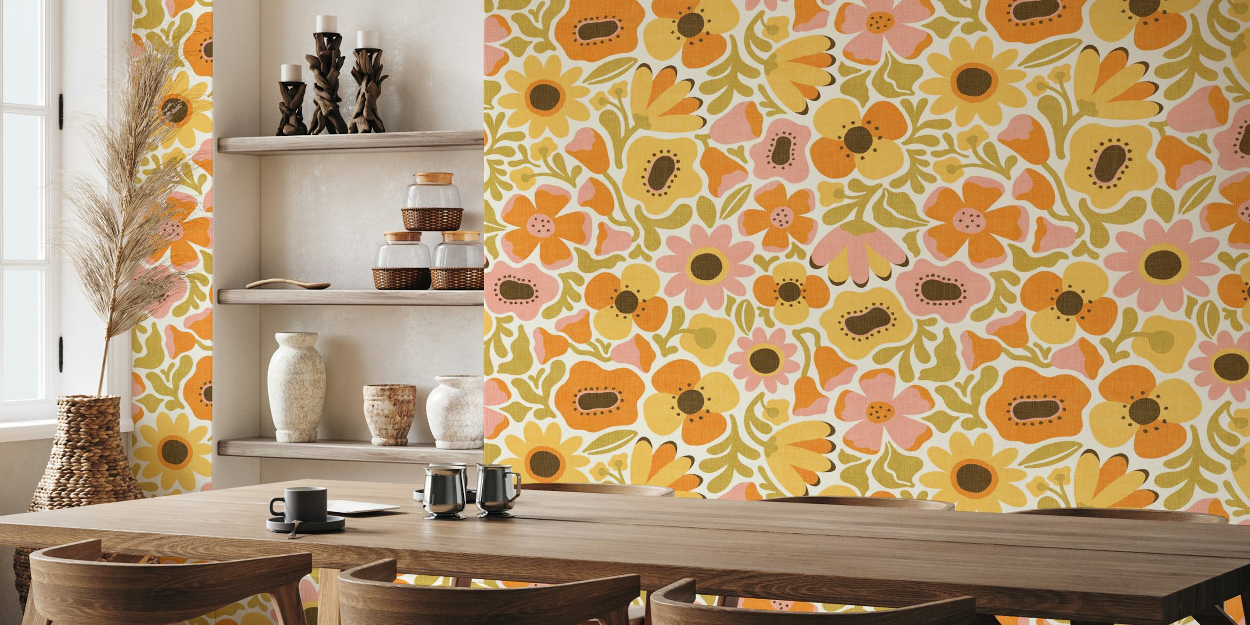 Mid Mod Meadow wallpaper in a room