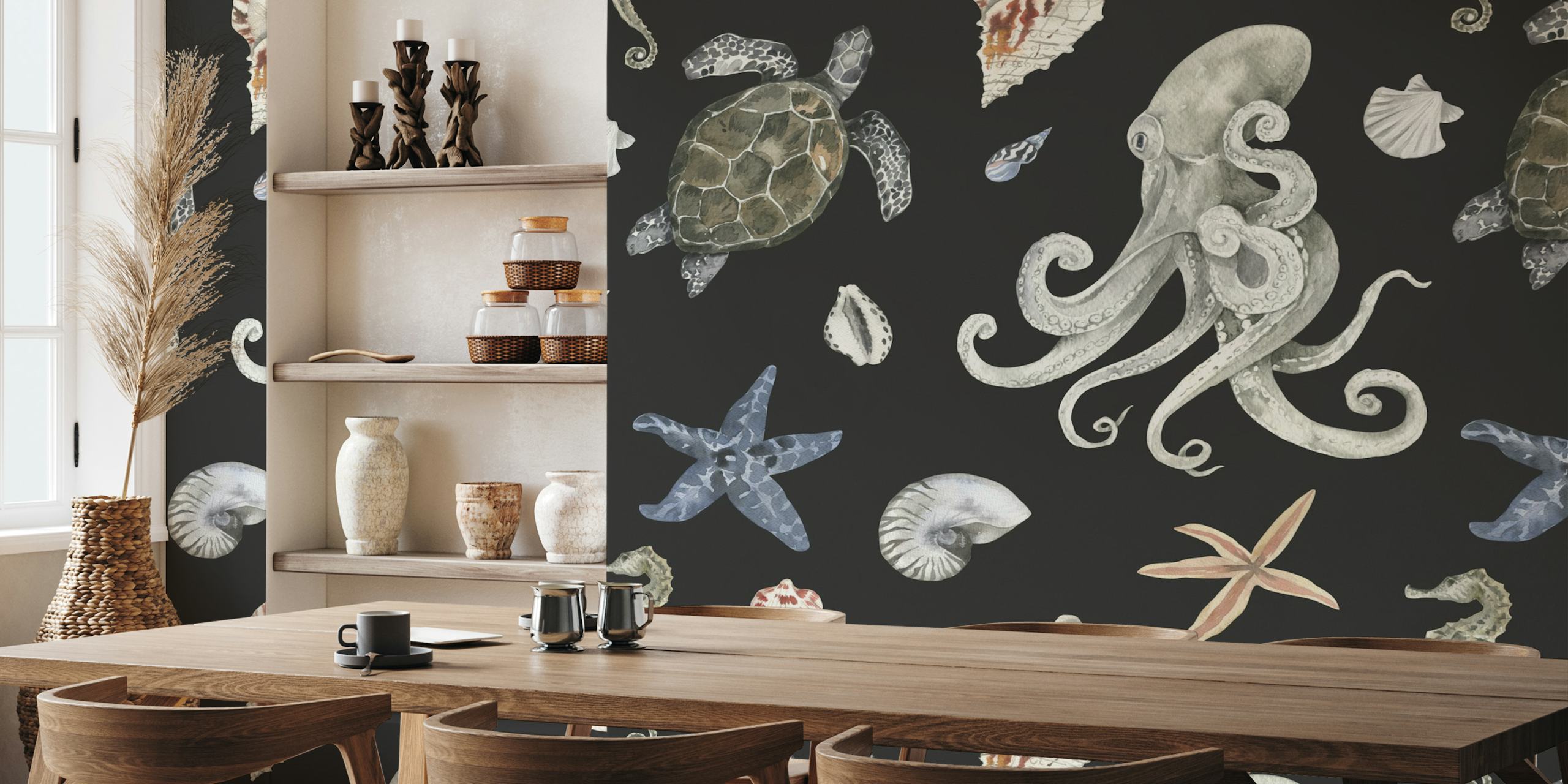 Marine Wildlife Pattern tapet i ett rum