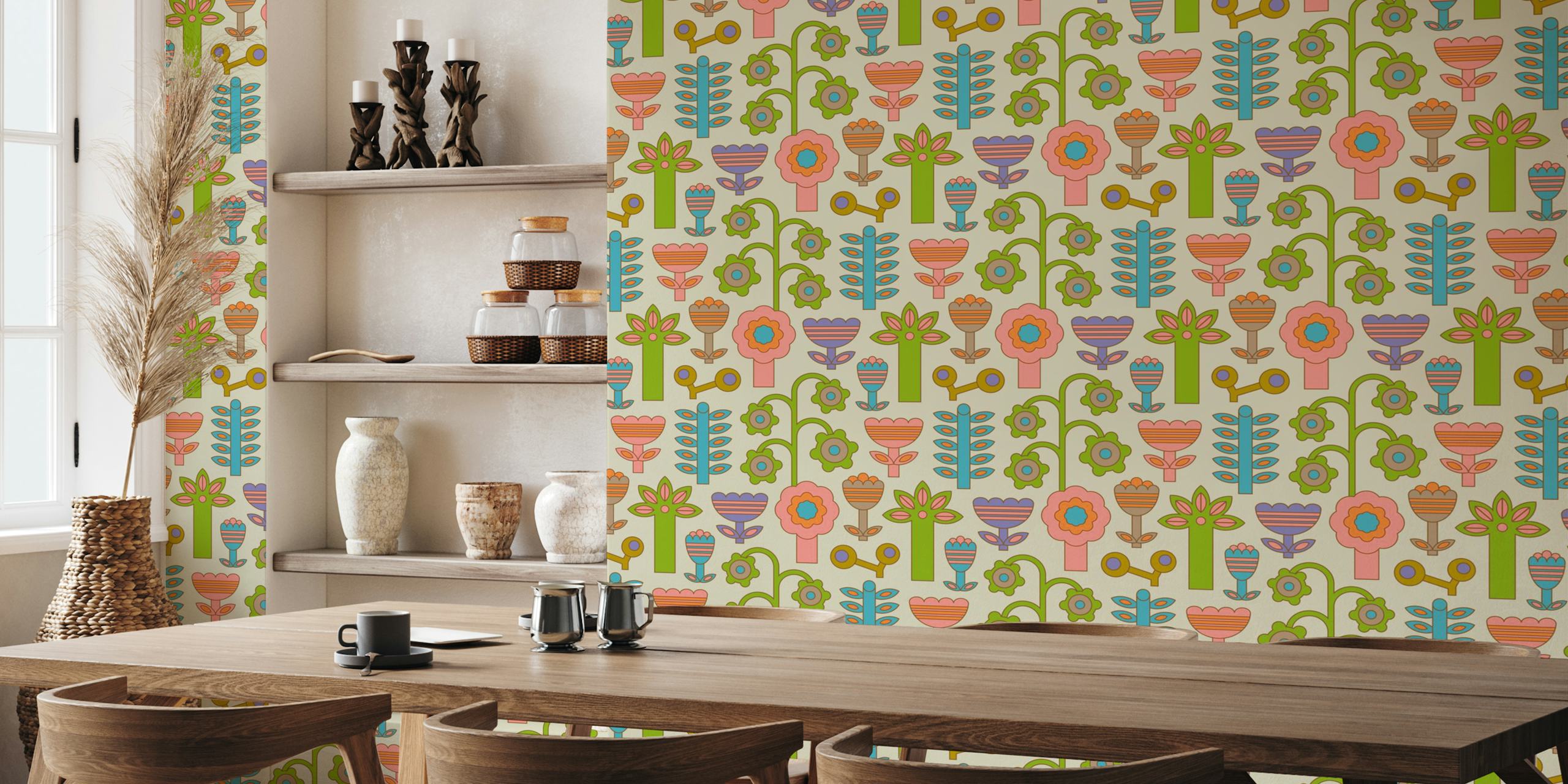 Magic Garden Fun Retro Flowers wallpaper in a room