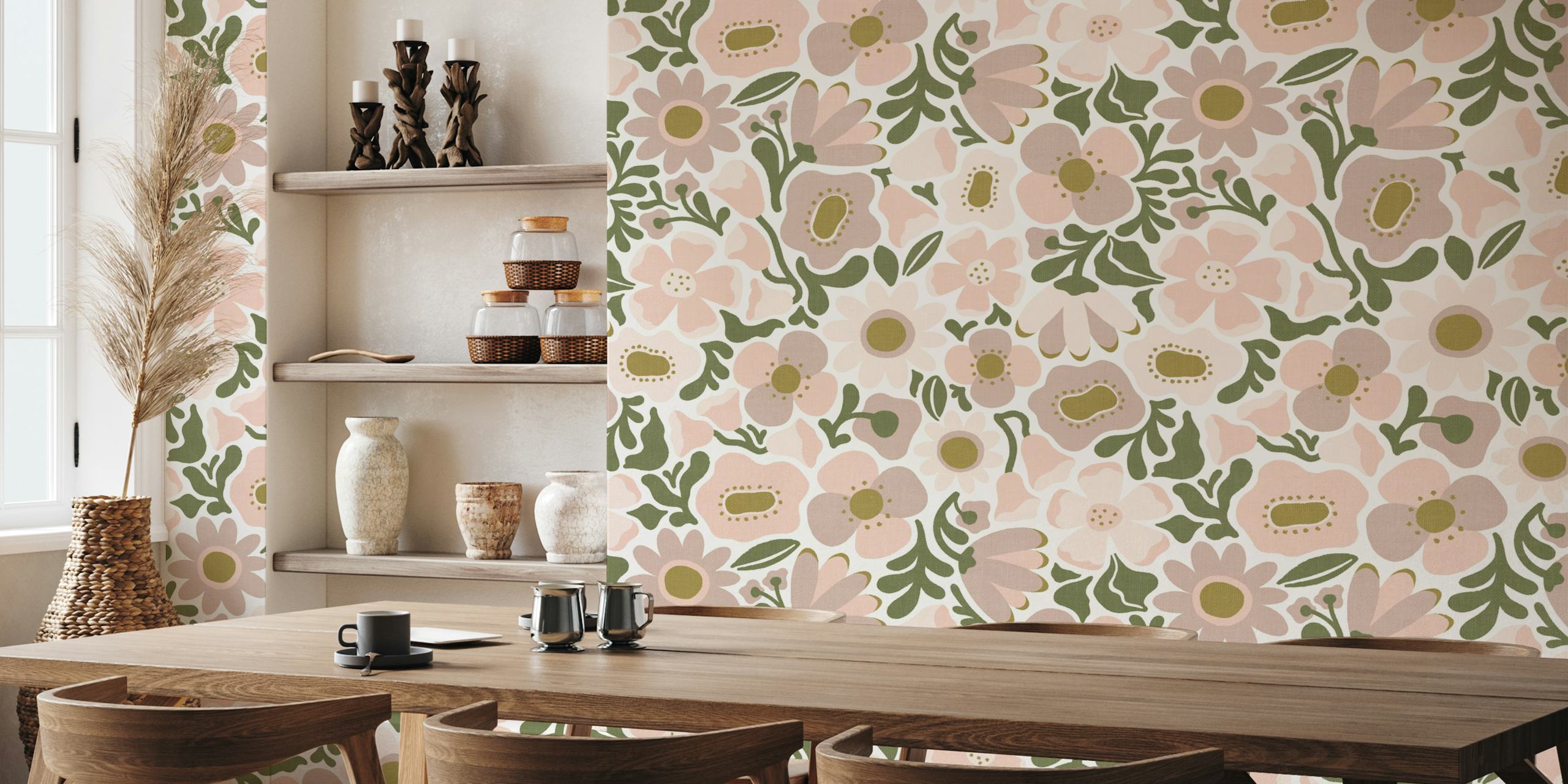 Mid Mod Meadow in Vintage Dusty Pink papel de parede