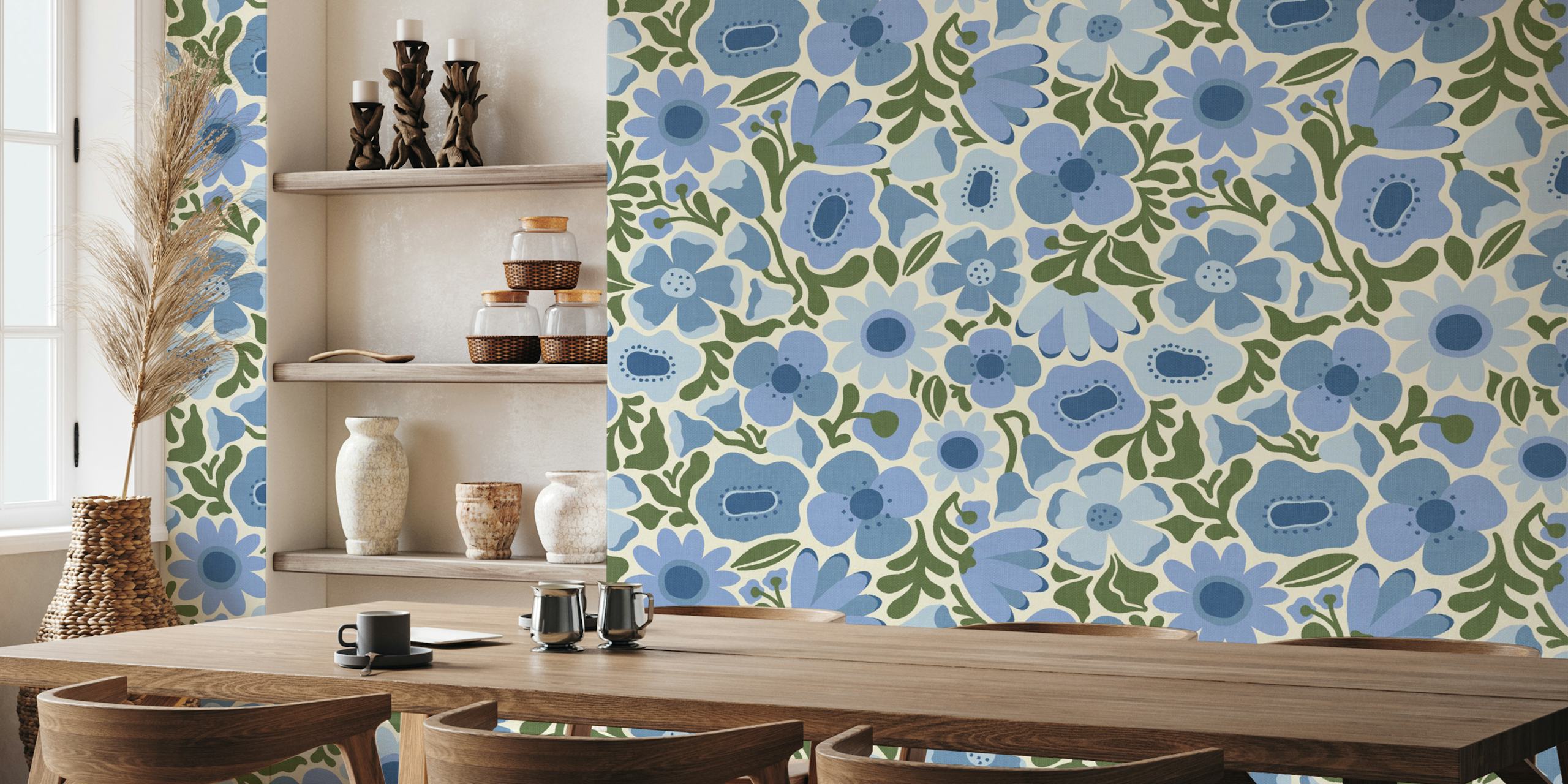 Mid Mod Meadow wallpaper vist i et rum