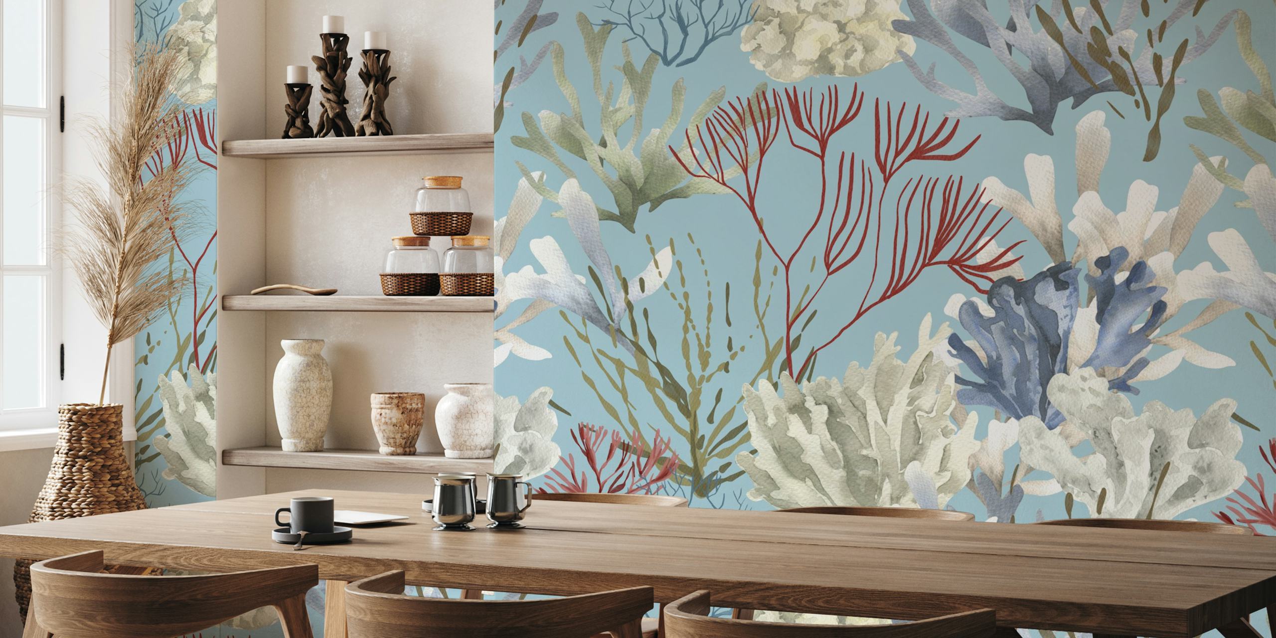 Vibrant Coral Reef Pattern em um quarto