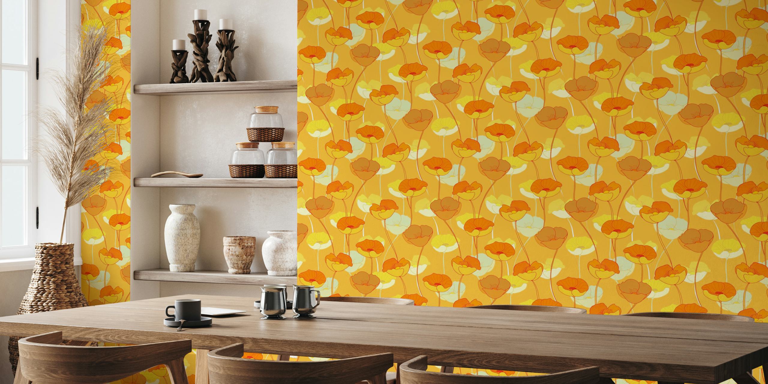 Papel de parede Retro Orange Poppies em um quarto