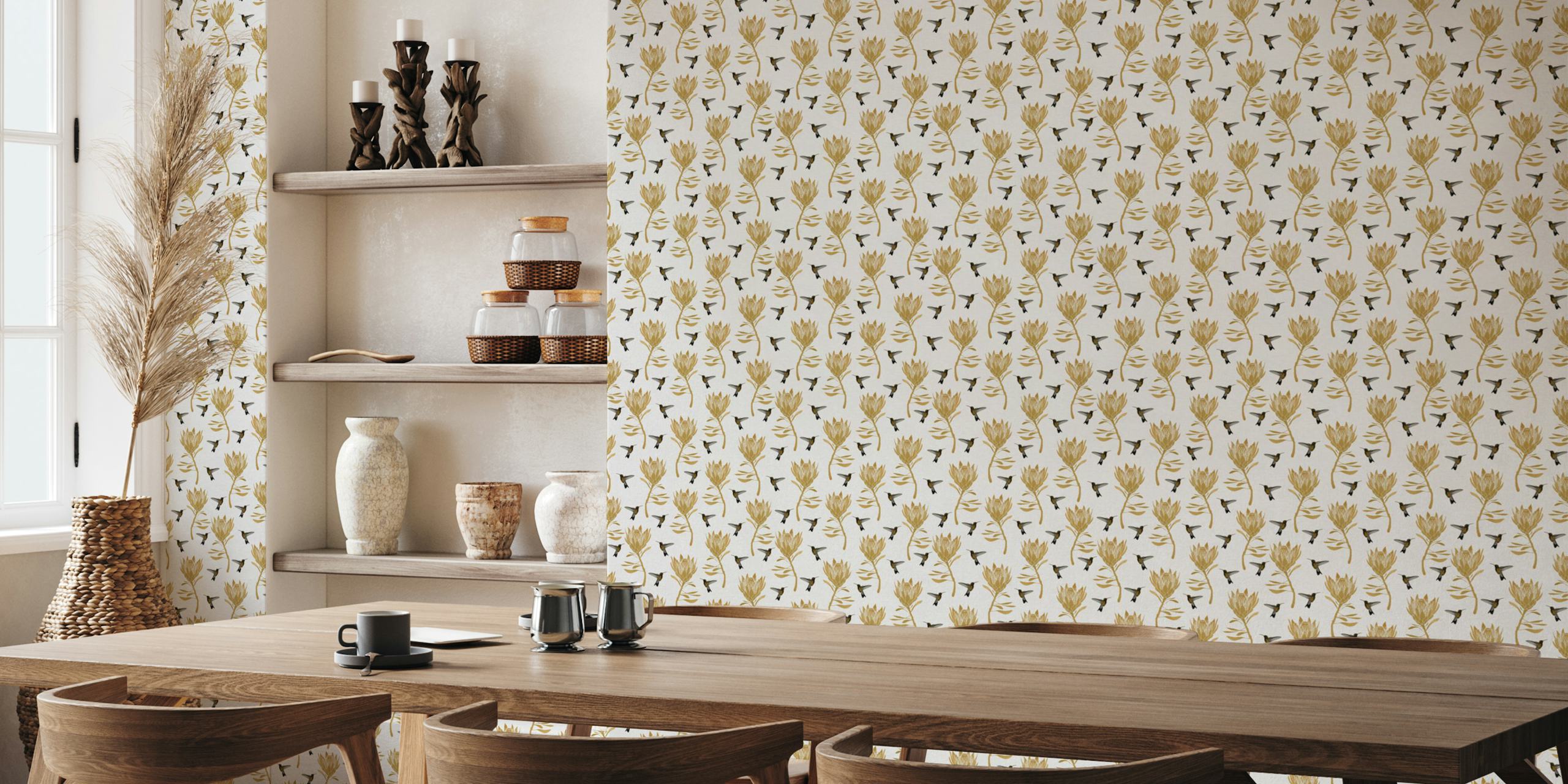 Hummingbird & Flower I wallpaper in a room