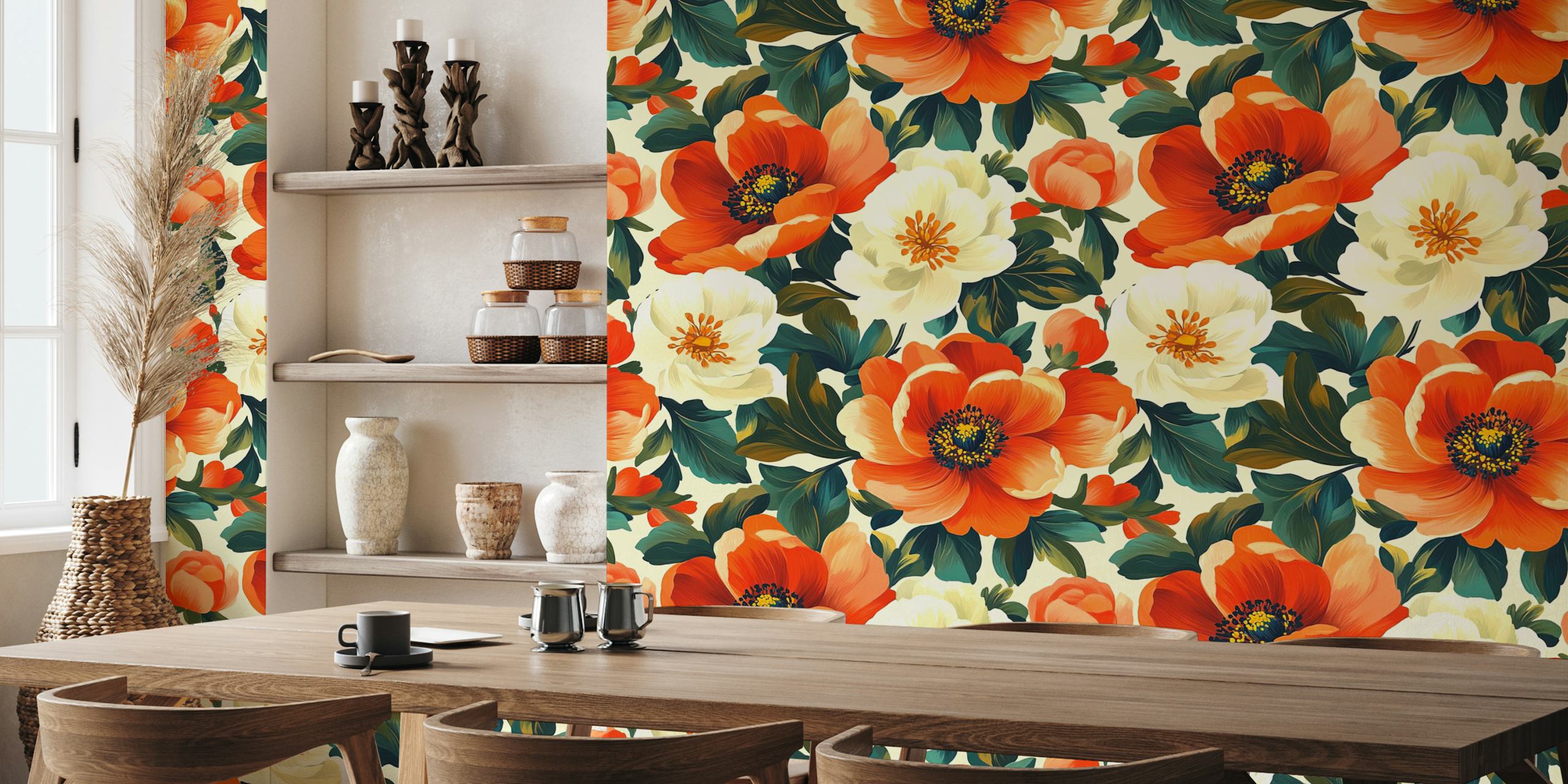Intense Red Flowers wallpaper in a room
