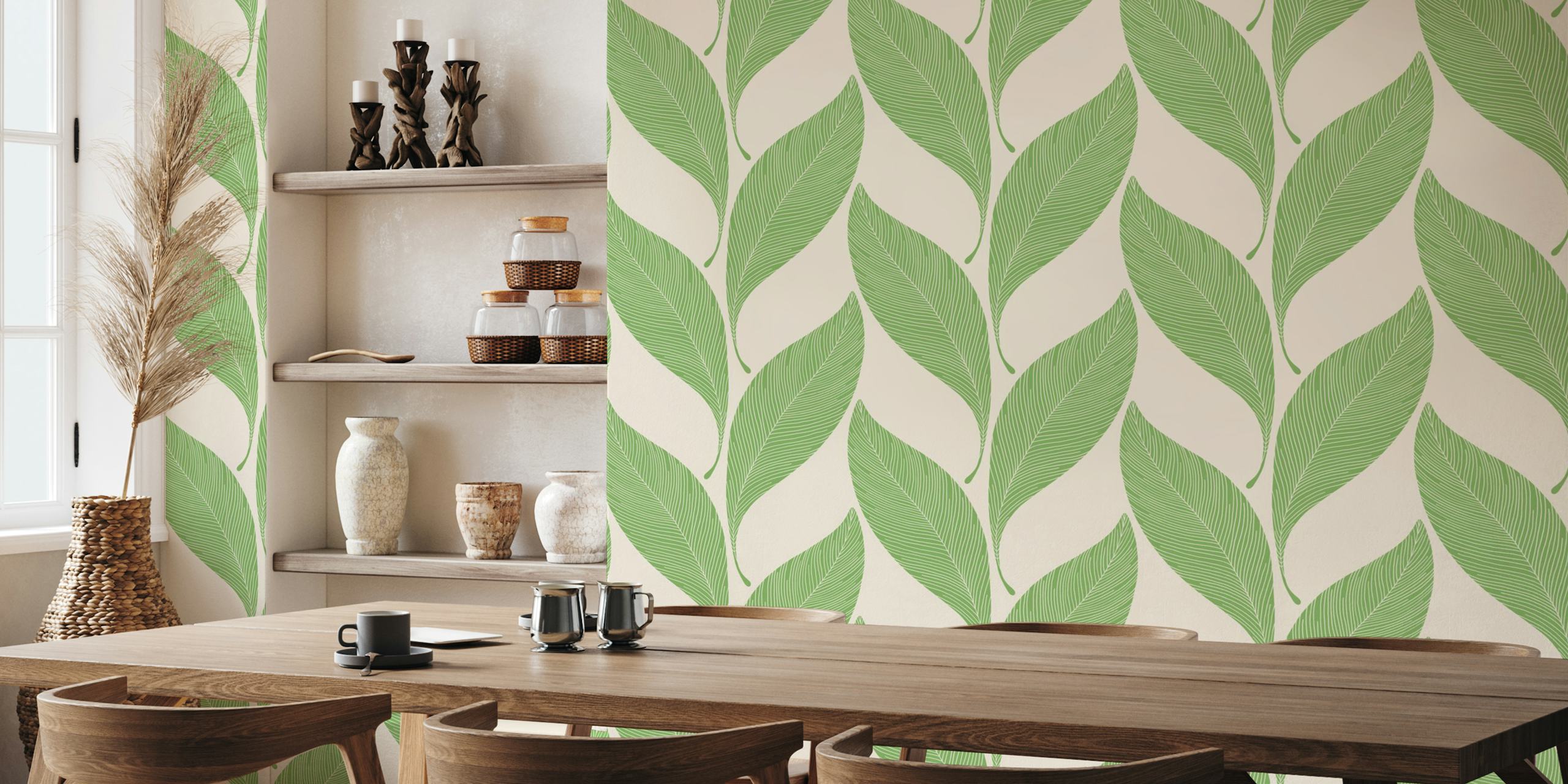 Tango Chevron Leaves behang in pistachegroen