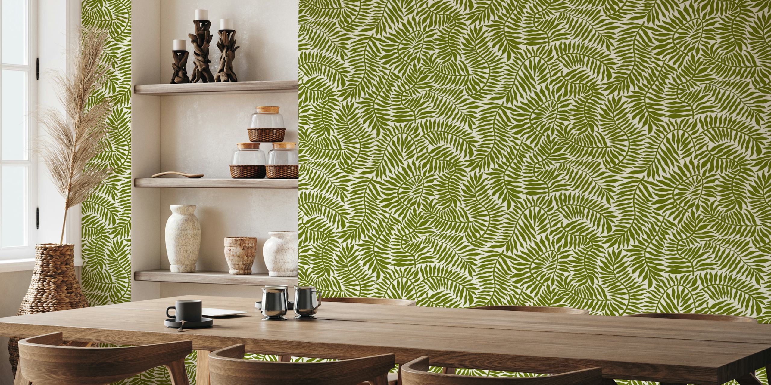 Moss green ferns on a white background wallpaper