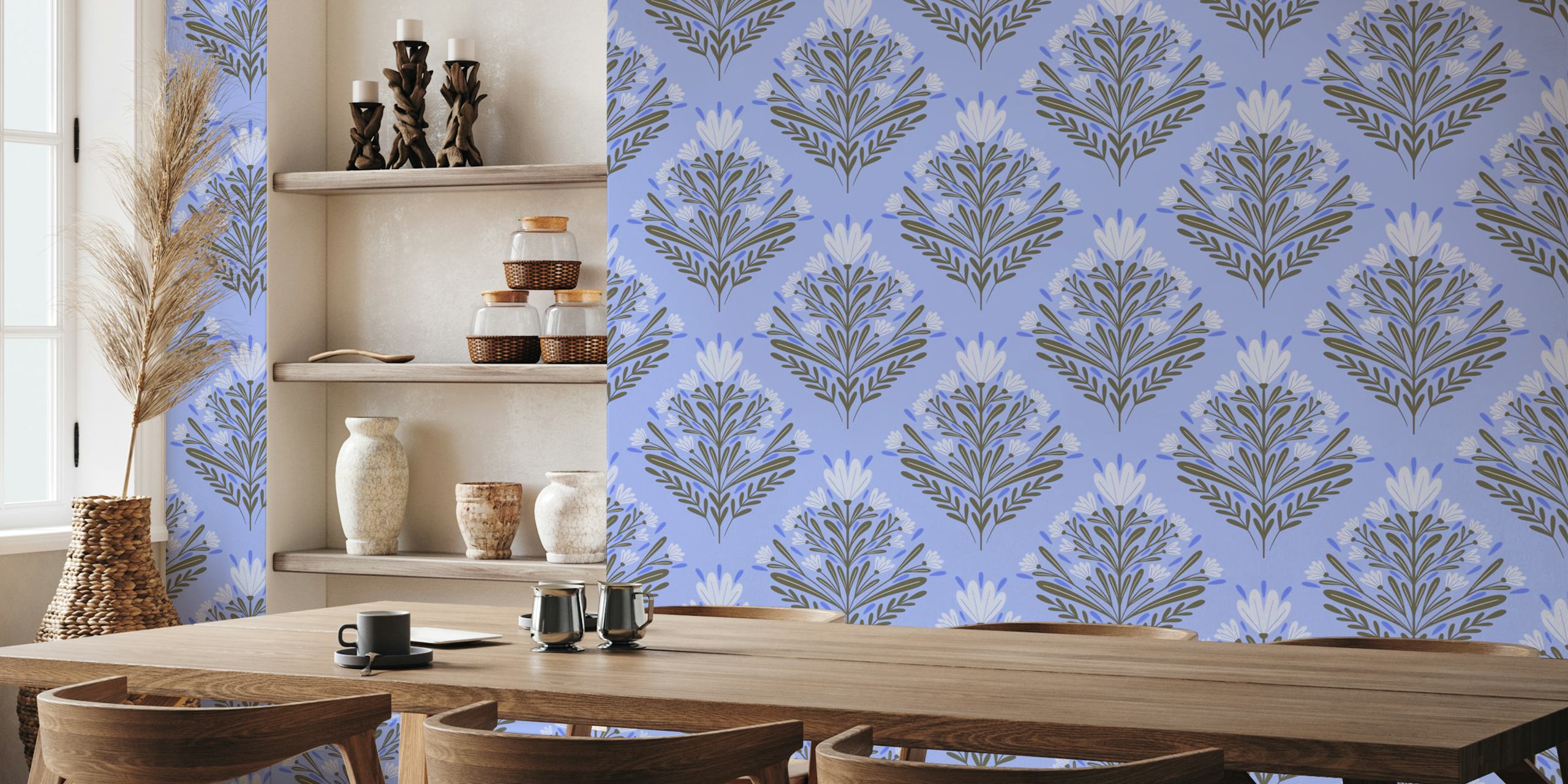 Ταπετσαρία Elegant florals σε λεβάντα μπλε