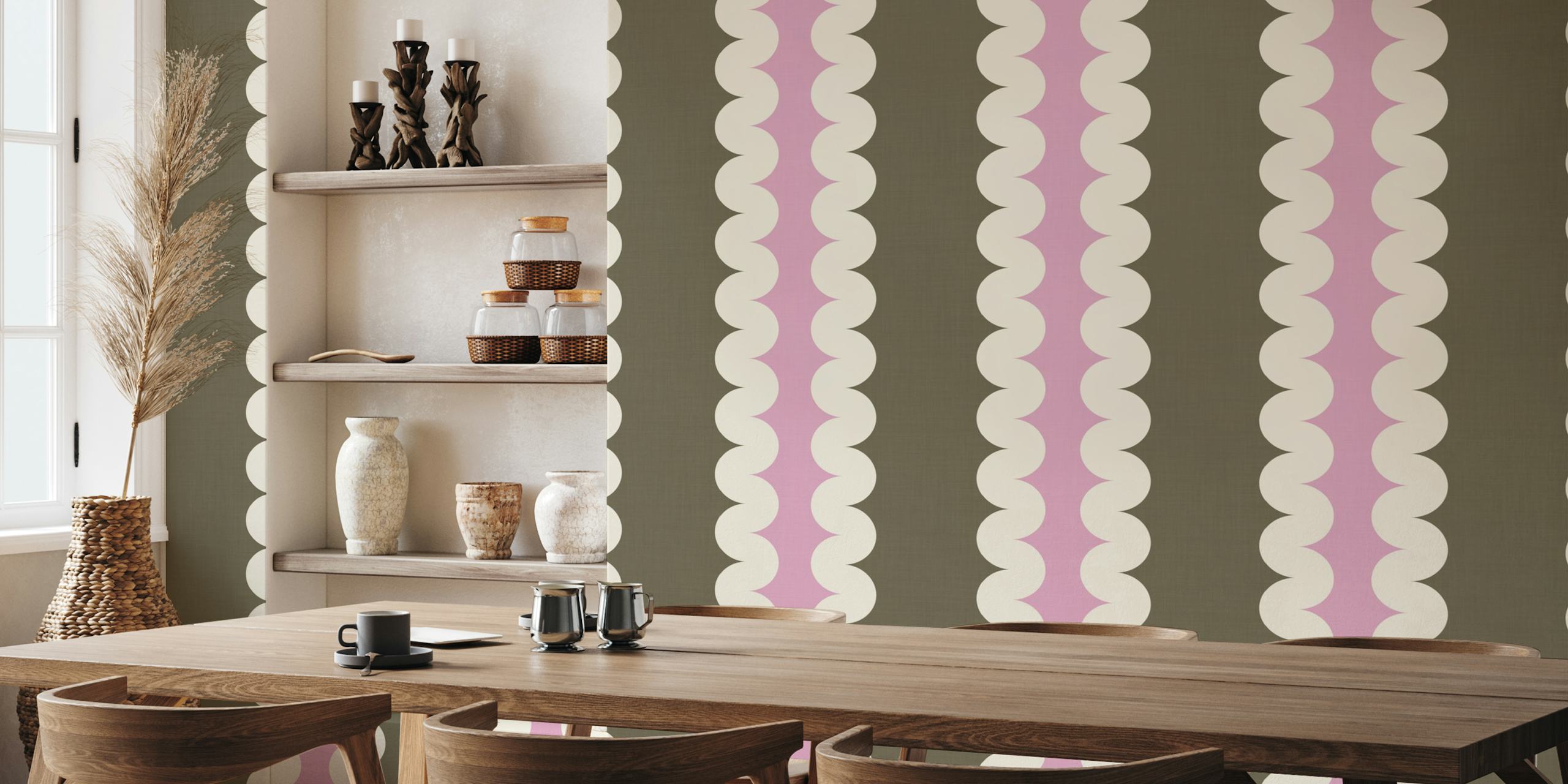 Giant Ric Rac Scalloped Stripe wallpaper in a room