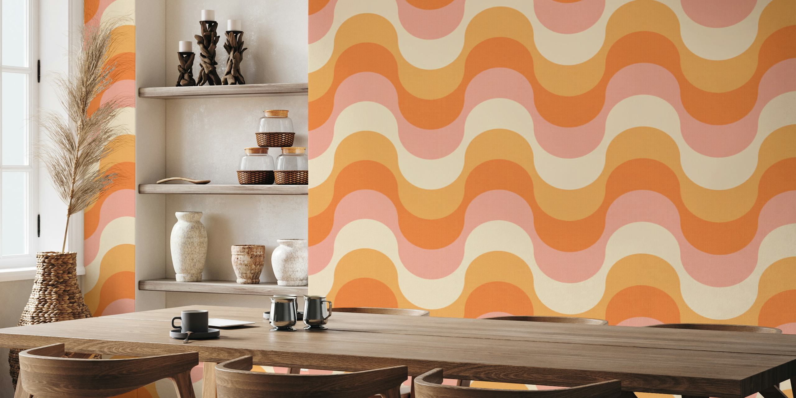Disco wave retro swirl wallpaper in a room