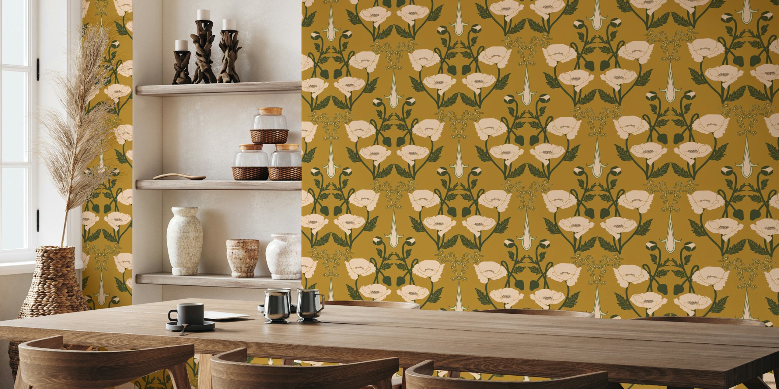 Art nouveau poppies wallpaper in a room setup