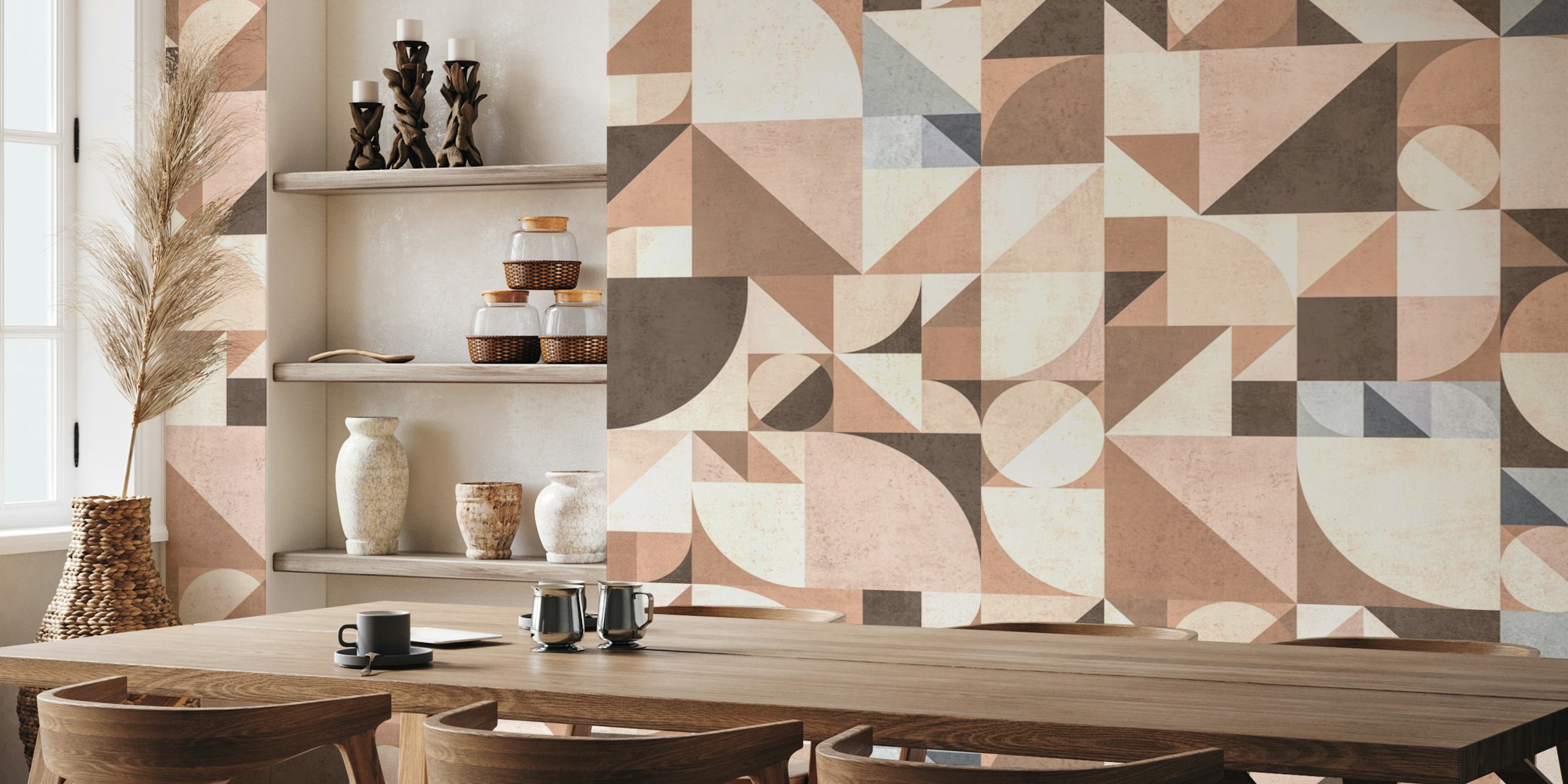 Mid-century Bauhaus neutrals wallpaper design