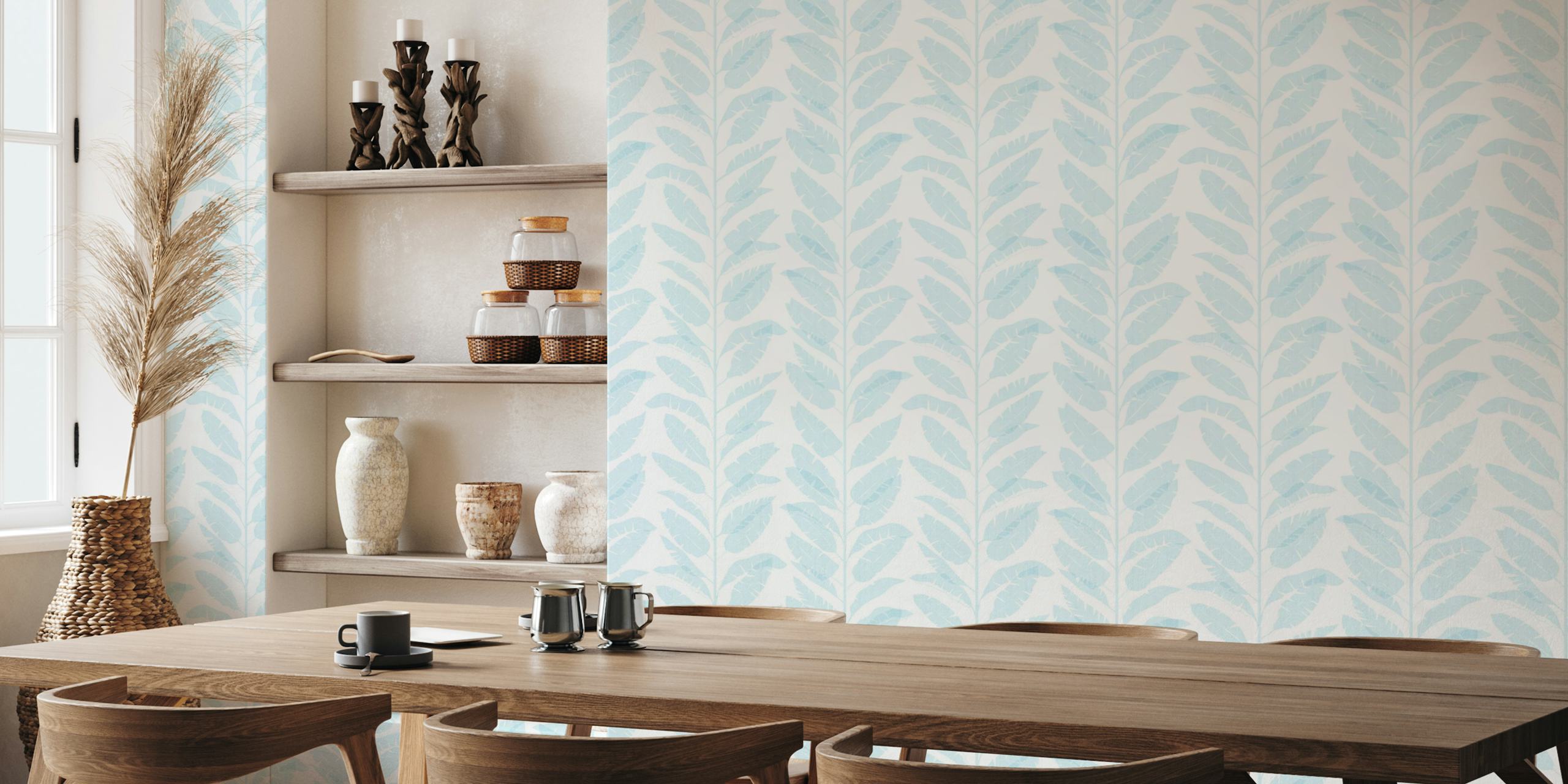 Tropical leaf stripe wallpaper in a room