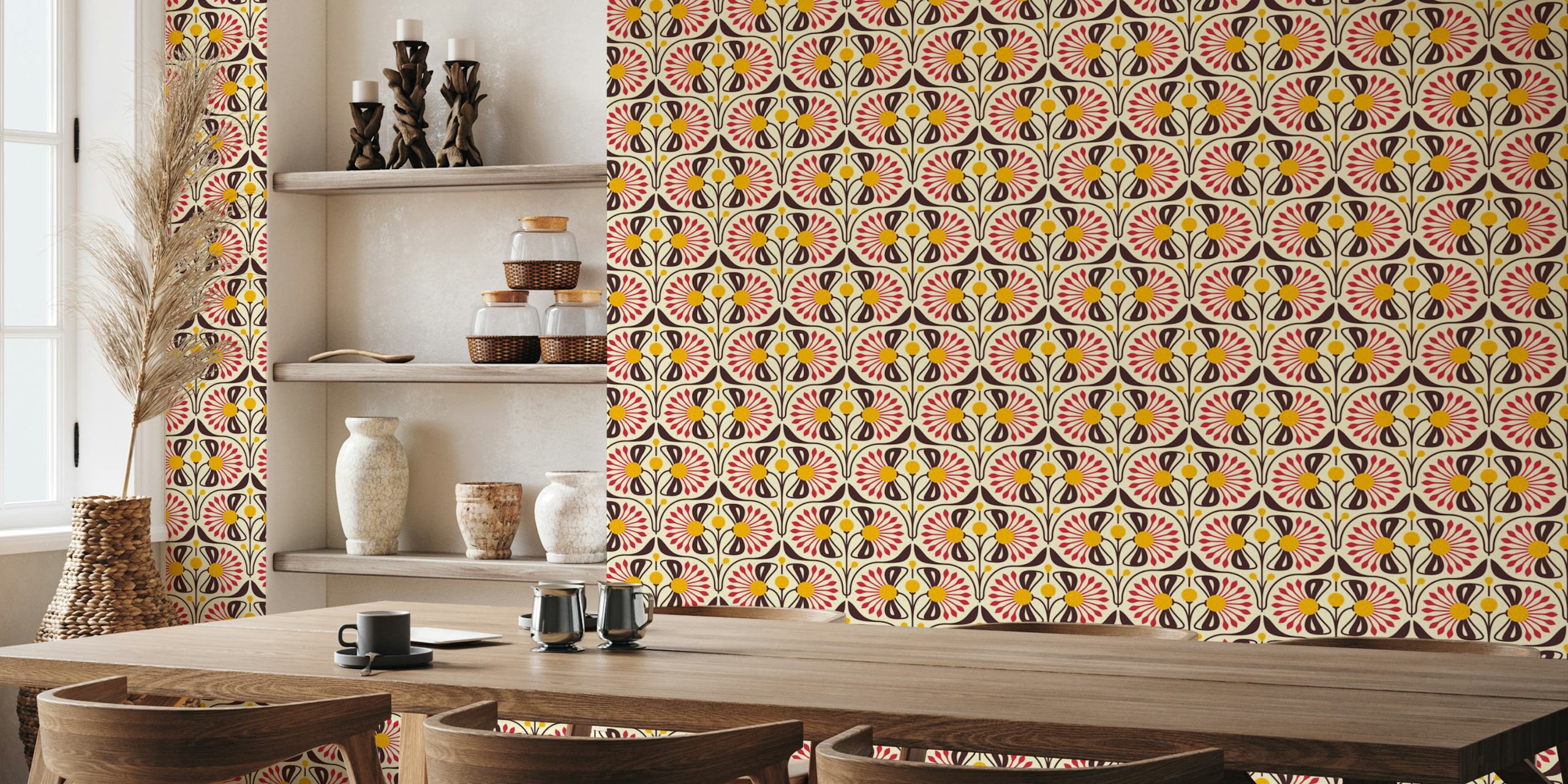 Retro Blossom Delight wallpaper i et rum