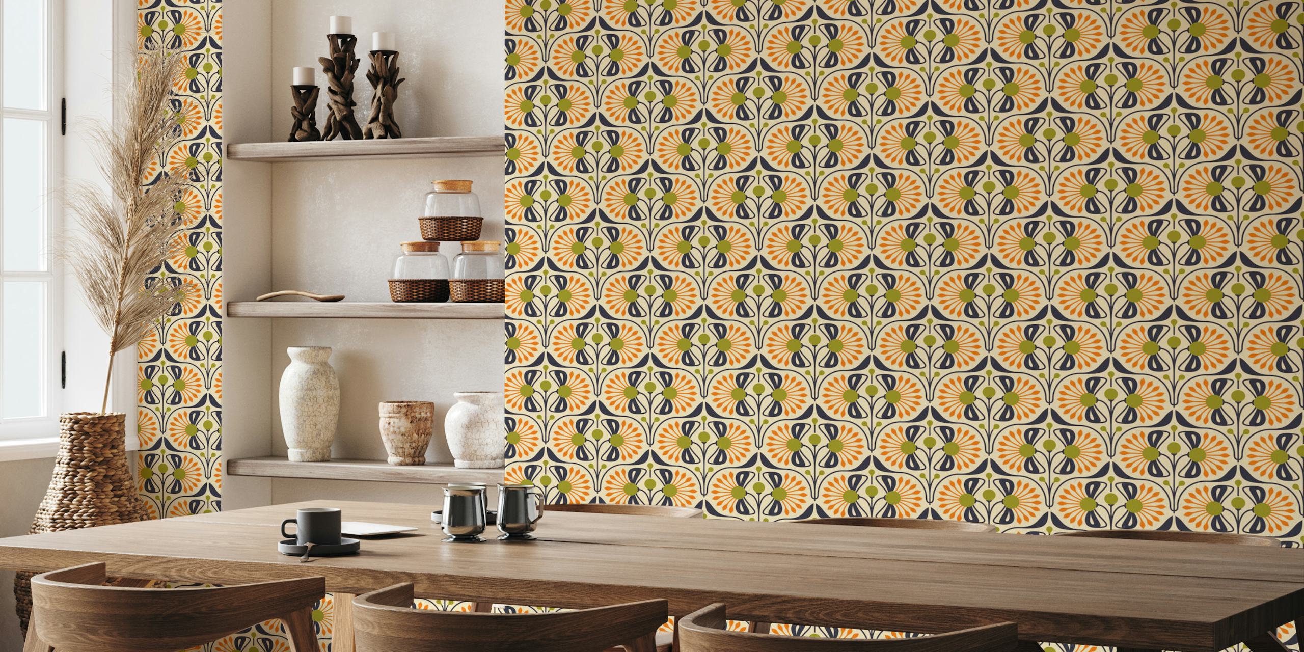 Retro Blossom Delight wallpaper in una stanza
