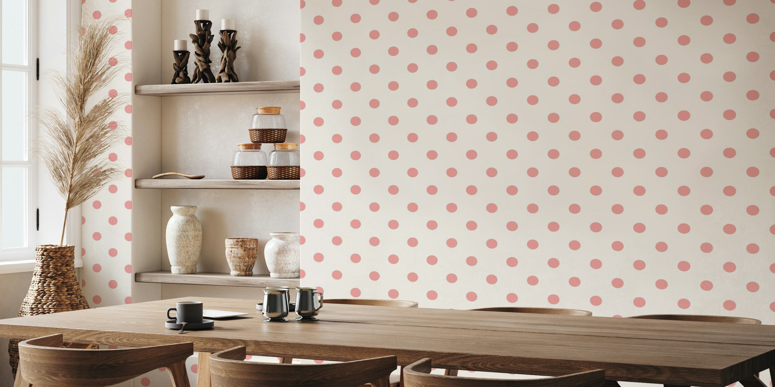 Soft pink dots on white papier peint dans une pièce