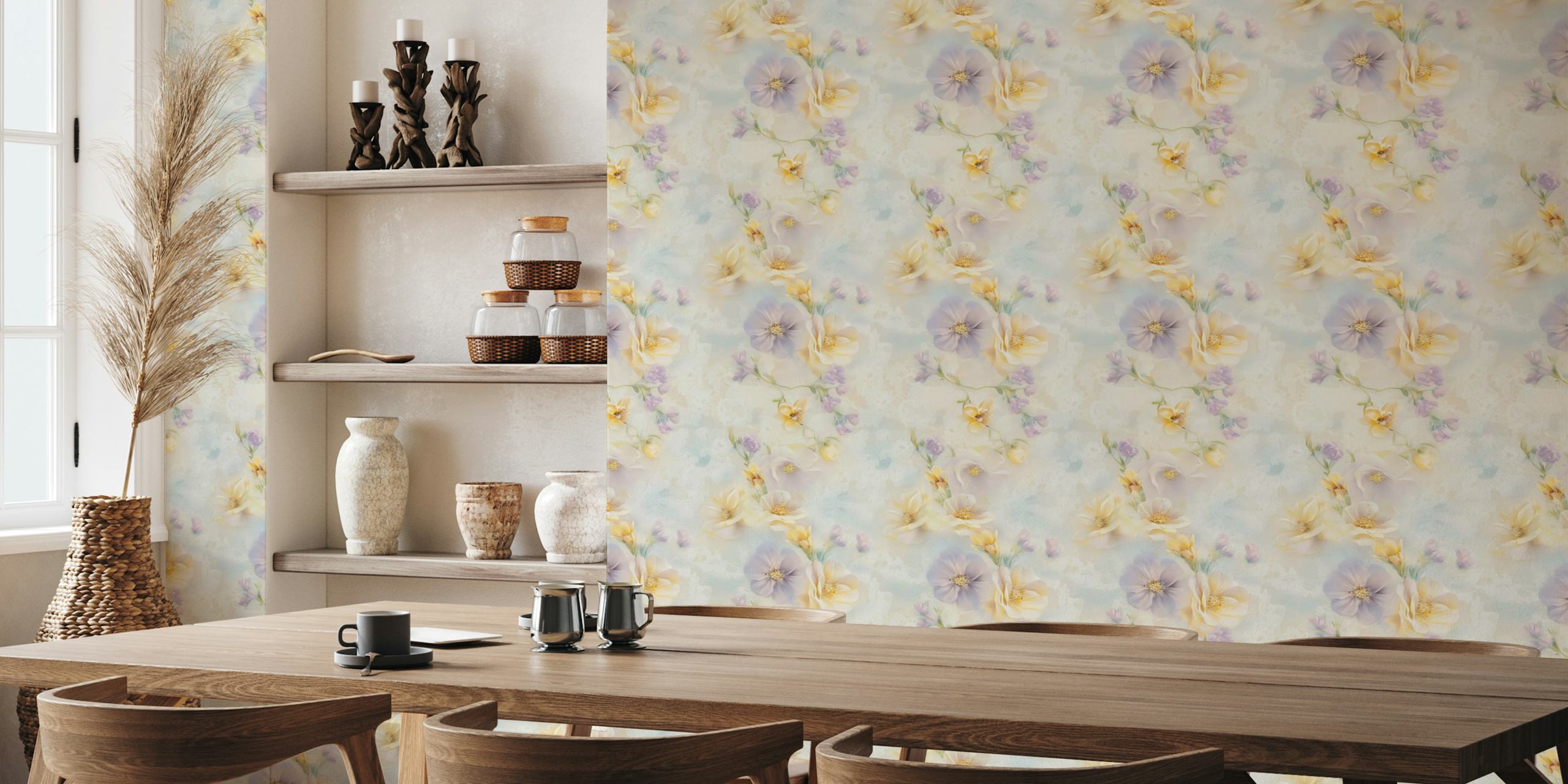 Tapeta Pastel Floral Delight w stylowym pokoju