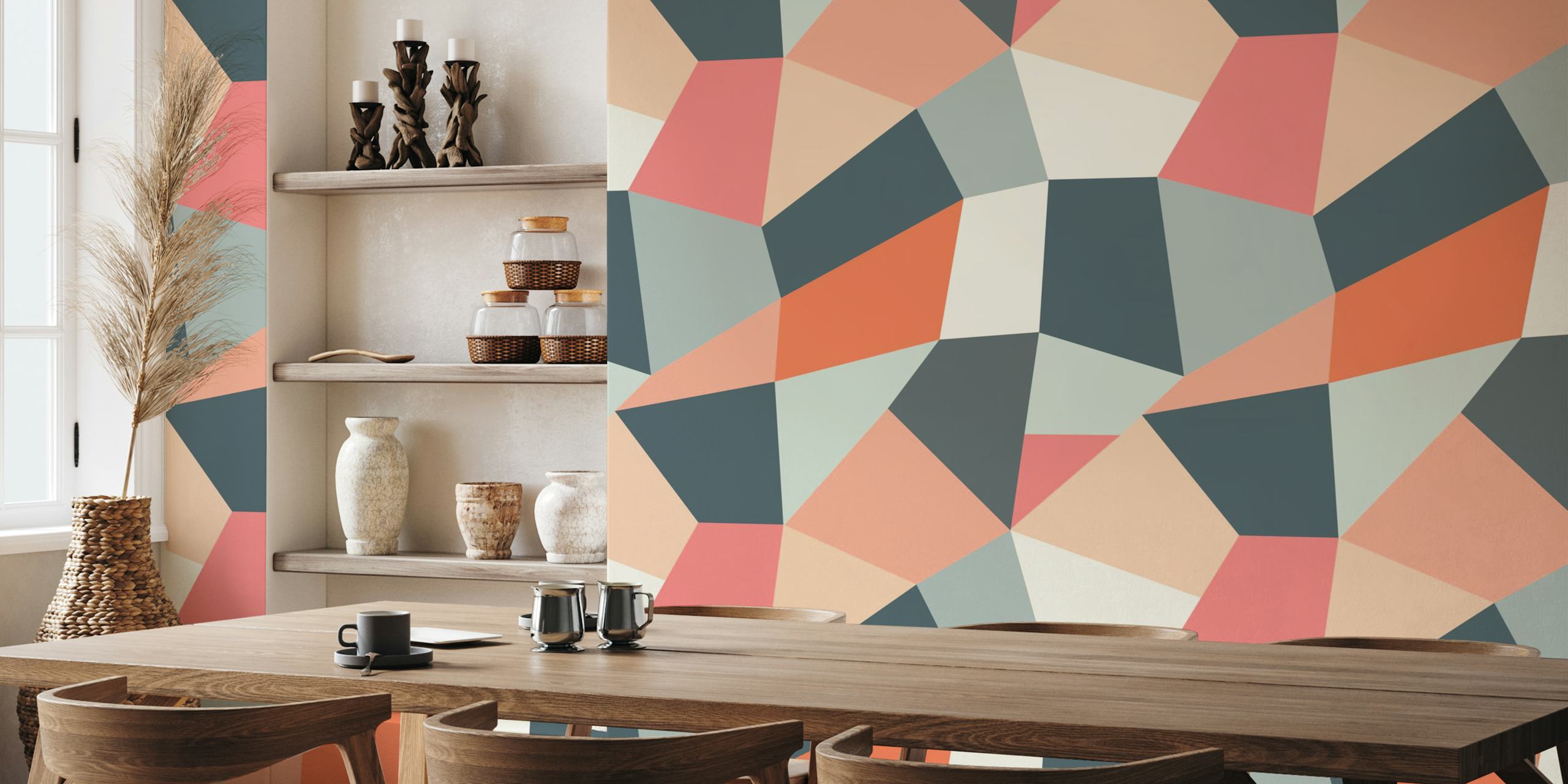 Abstract mosaic wallpaper in a modern room