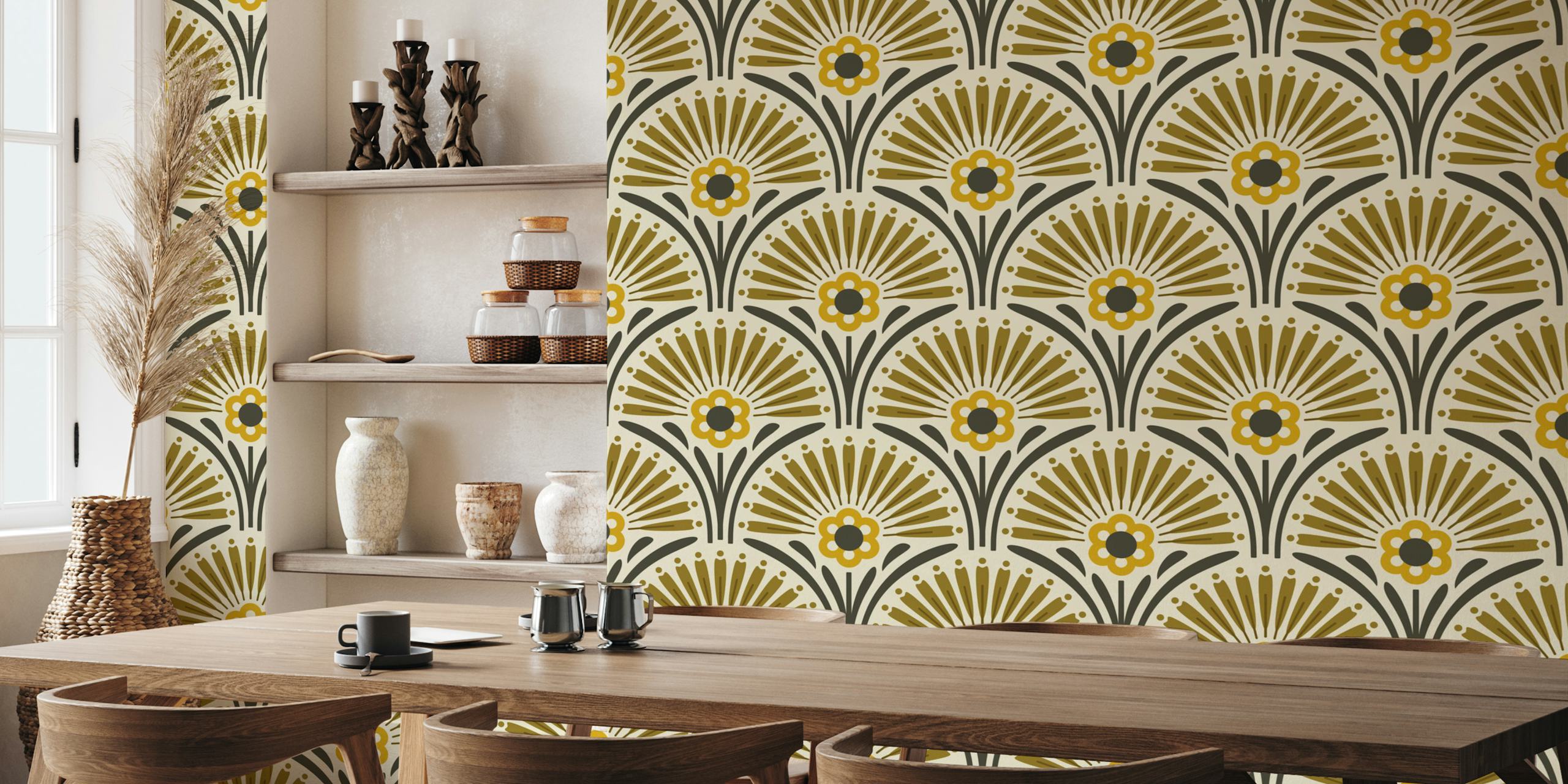 Carta da parati Vintage Floral Scallop in una stanza