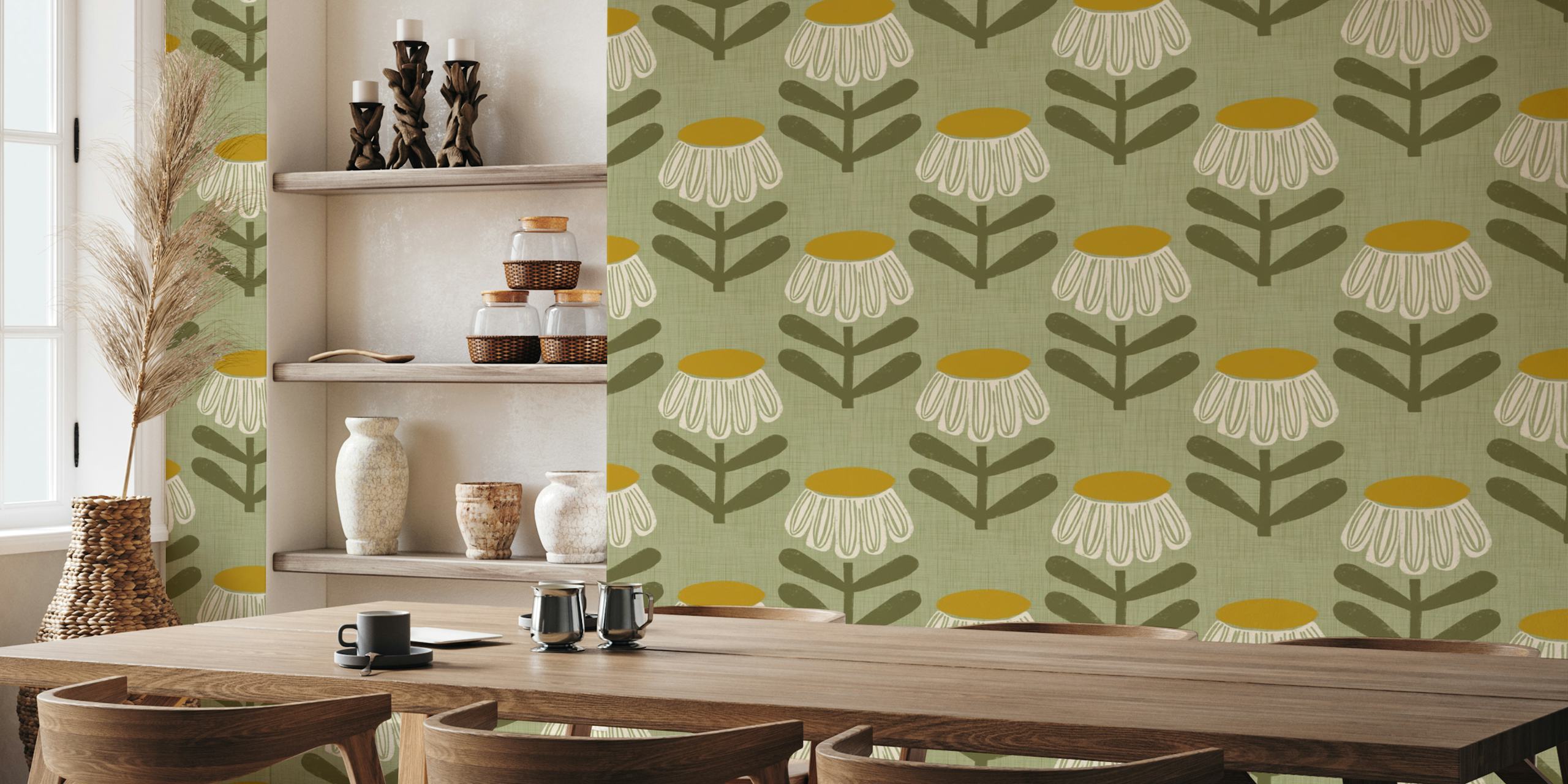 Retro Floral Sage wallpaper design
