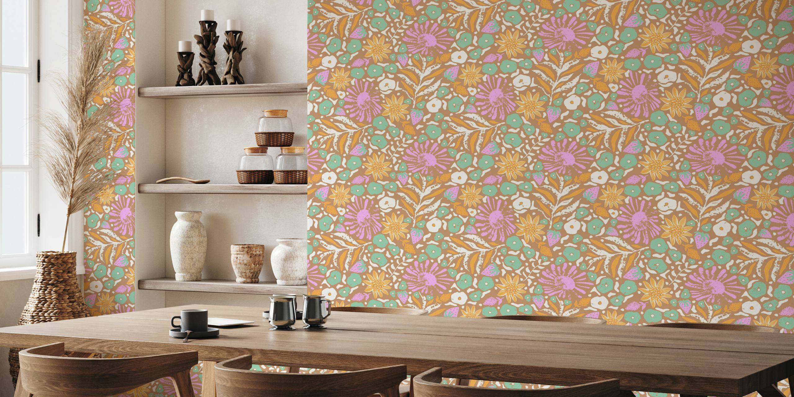 Vintage Botanical Delight wallpaper design in a room