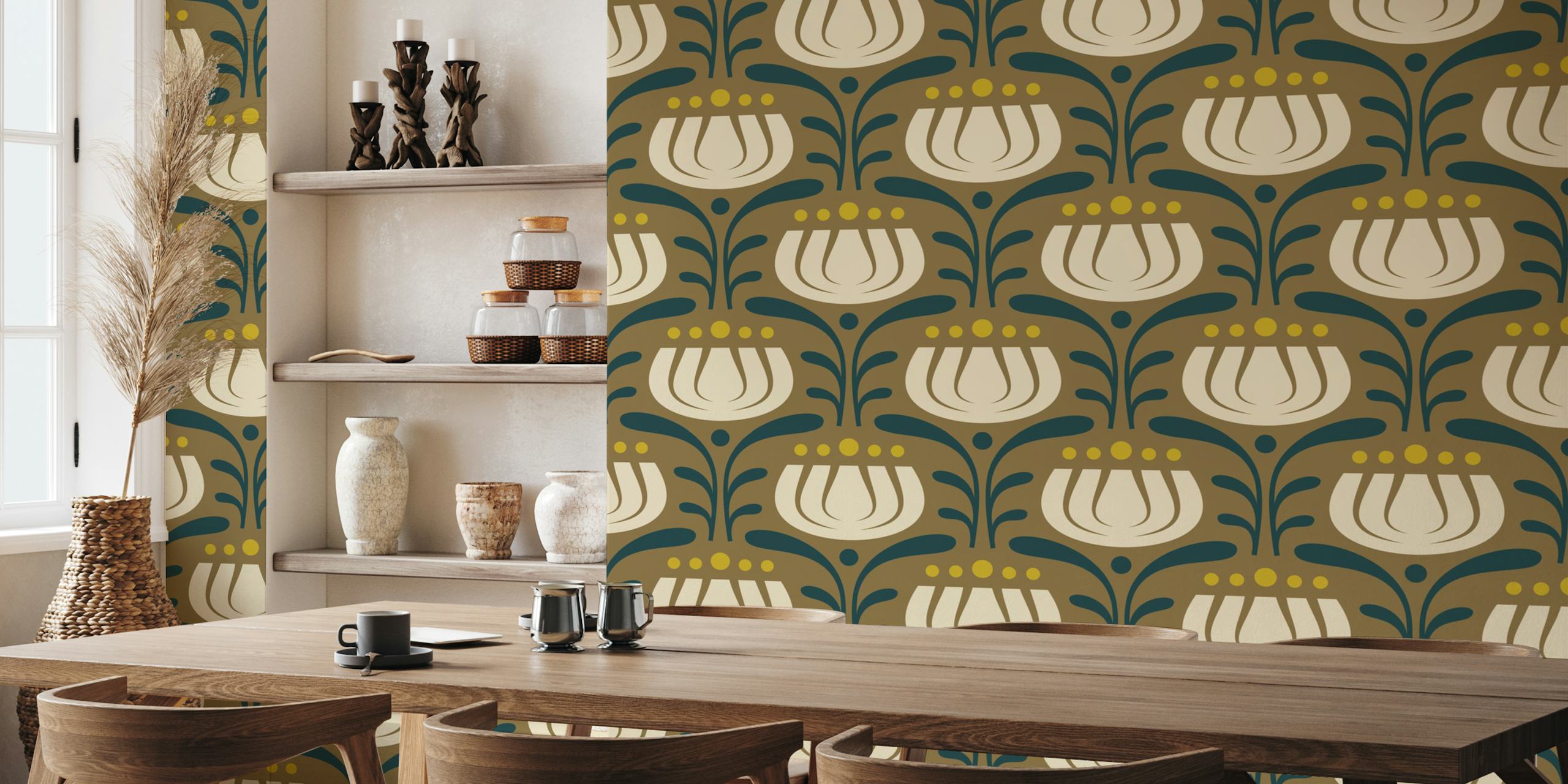 Stylish Vintage Tulips in Brown wallpaper in a room