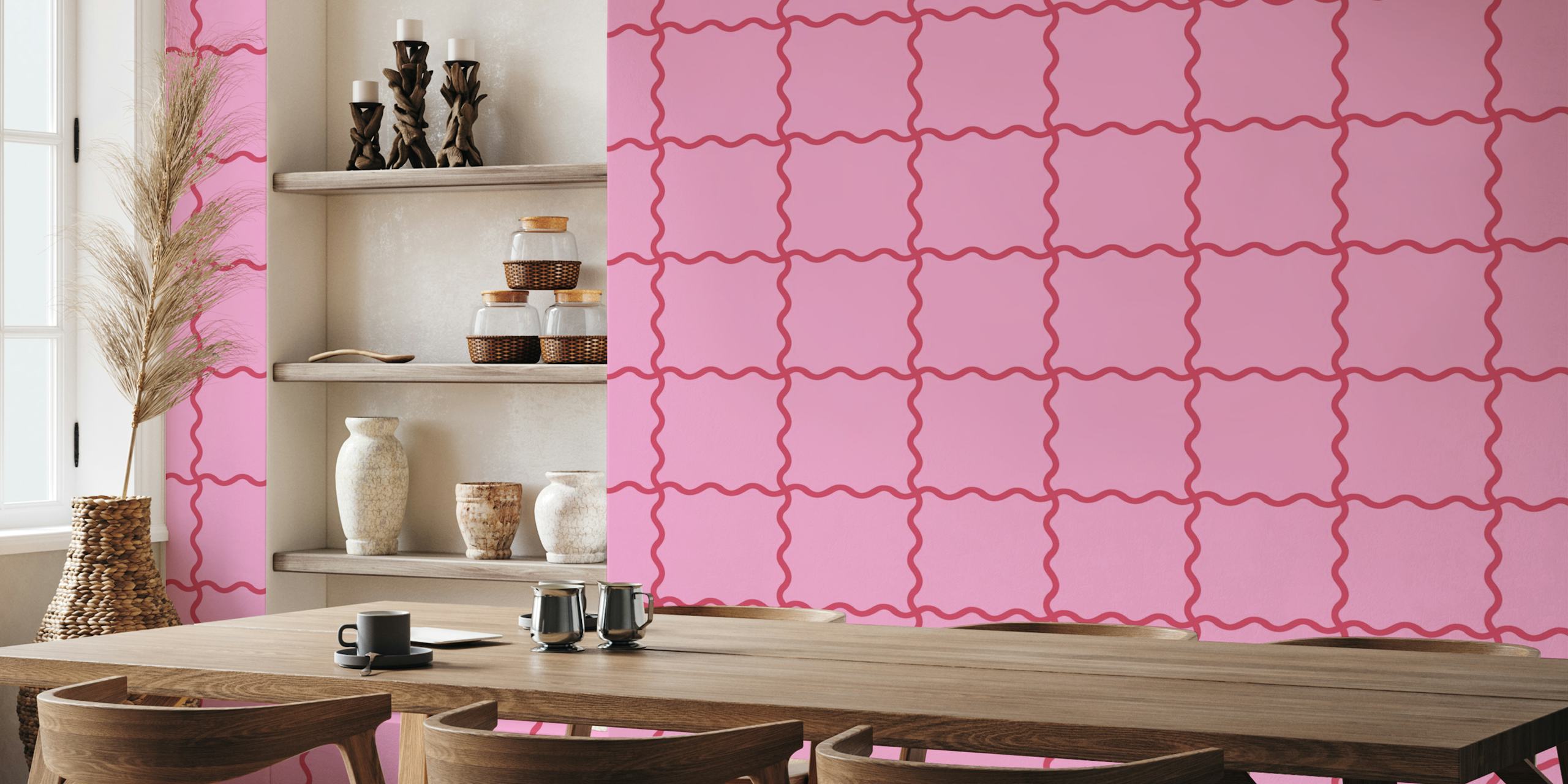 Papel pintado Wavy Checker Pink en una habitación