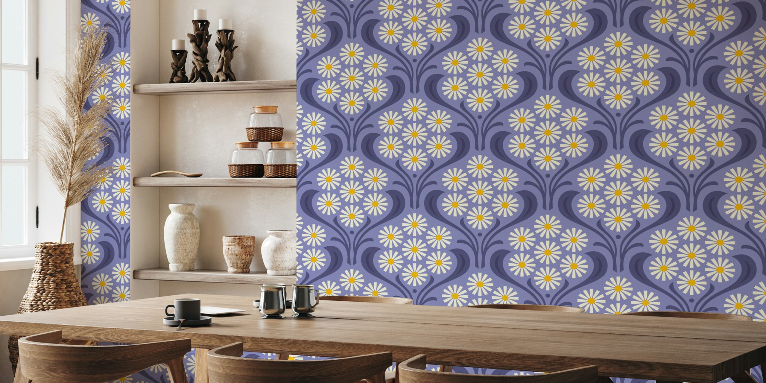 Vintage Daisy Delight Tapete in lila Raumgestaltung