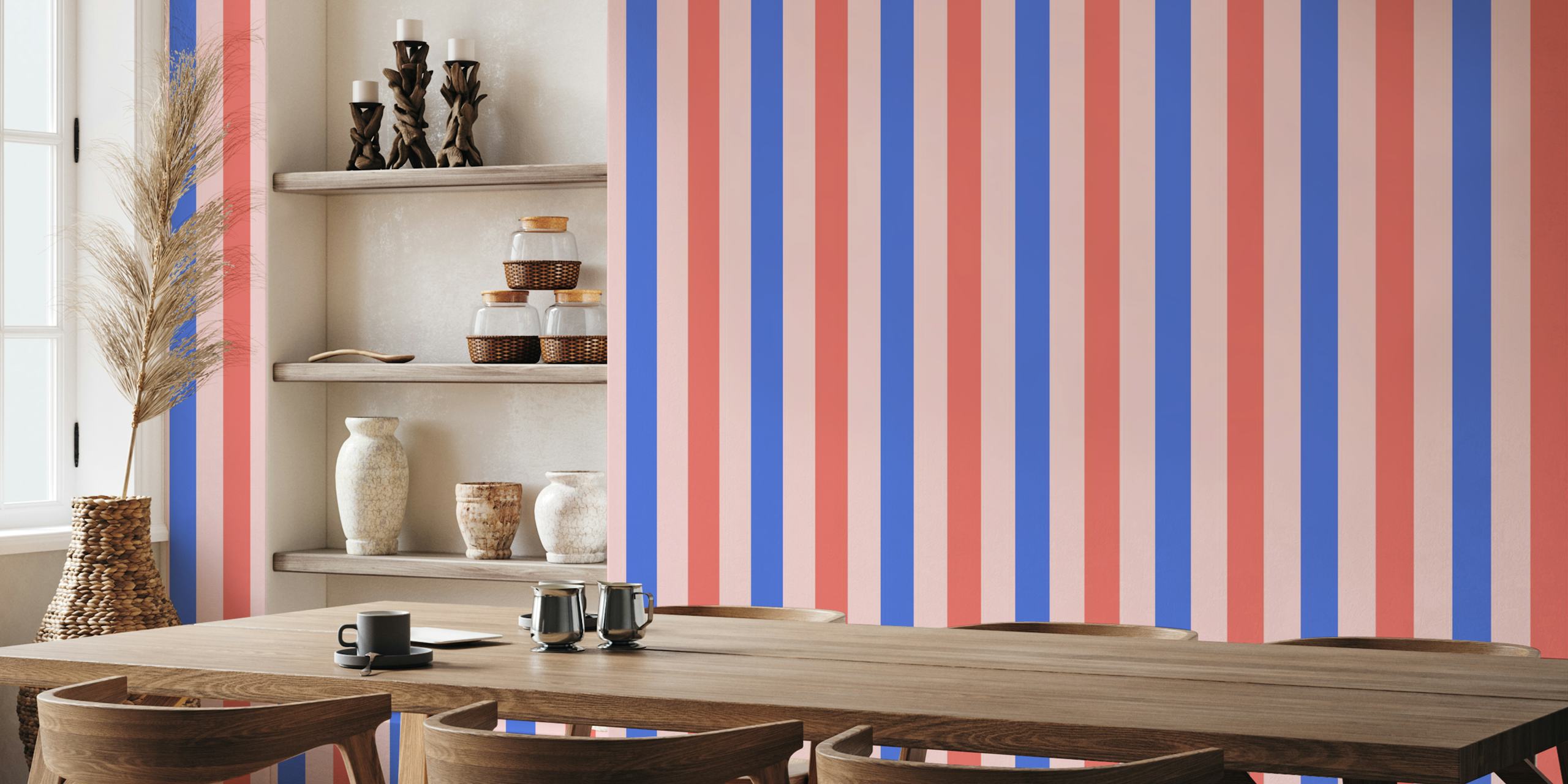 Blush and blue lines Tapete in einem Raum