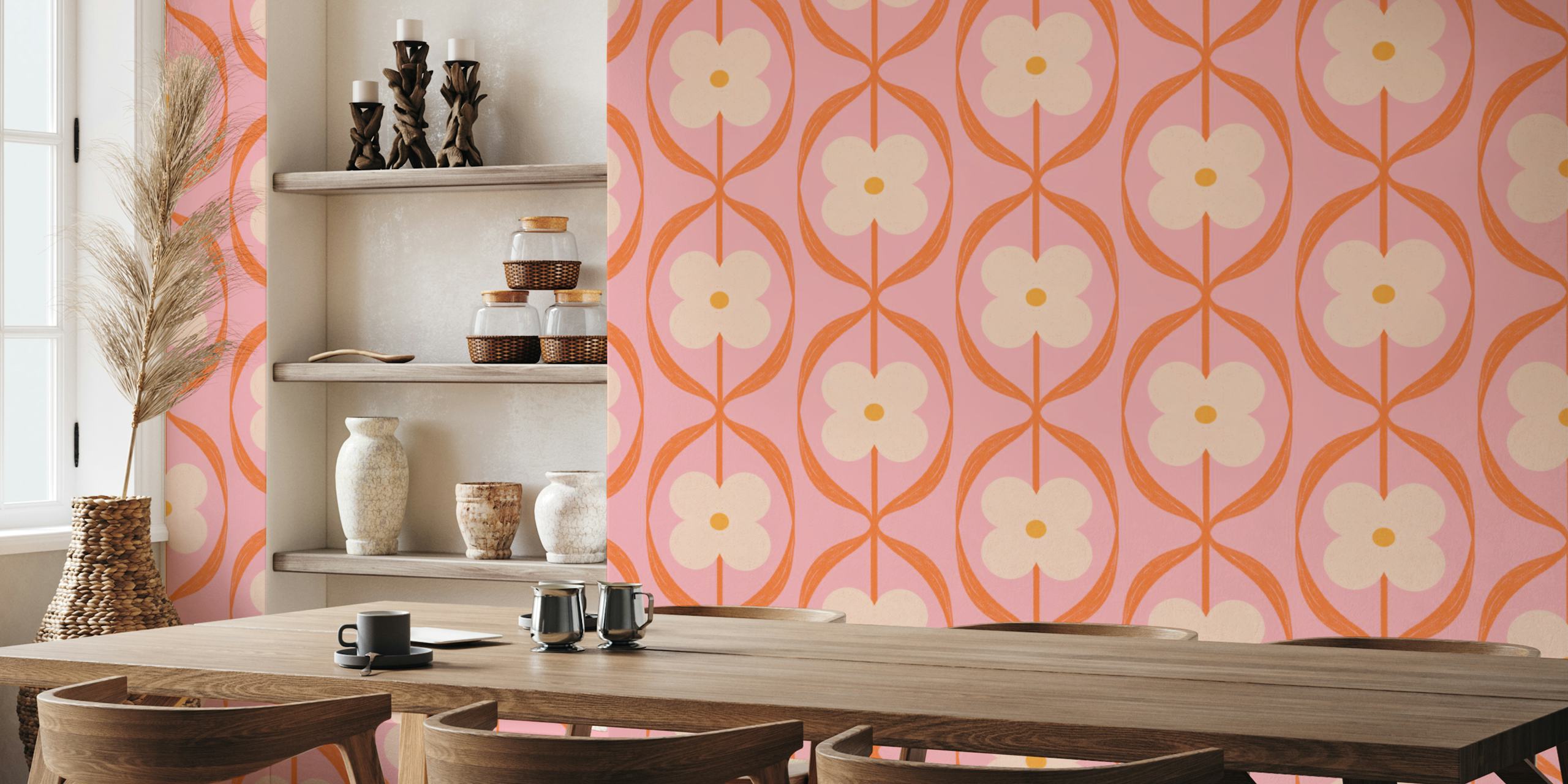 Retro cvjetni wallpaper u Orange i Pink