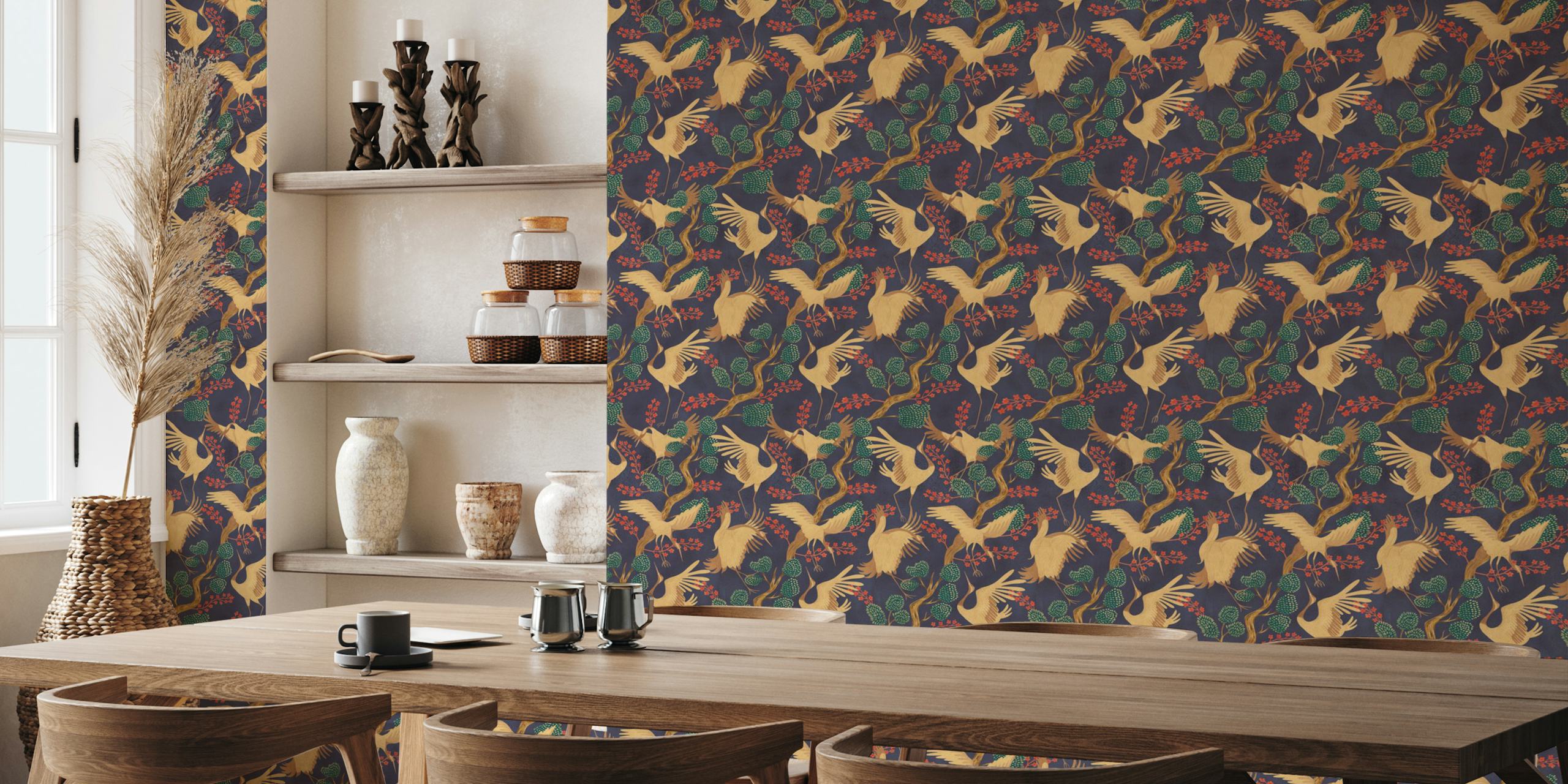 Cranes - Modern Chinoiserie tapeta u sobi