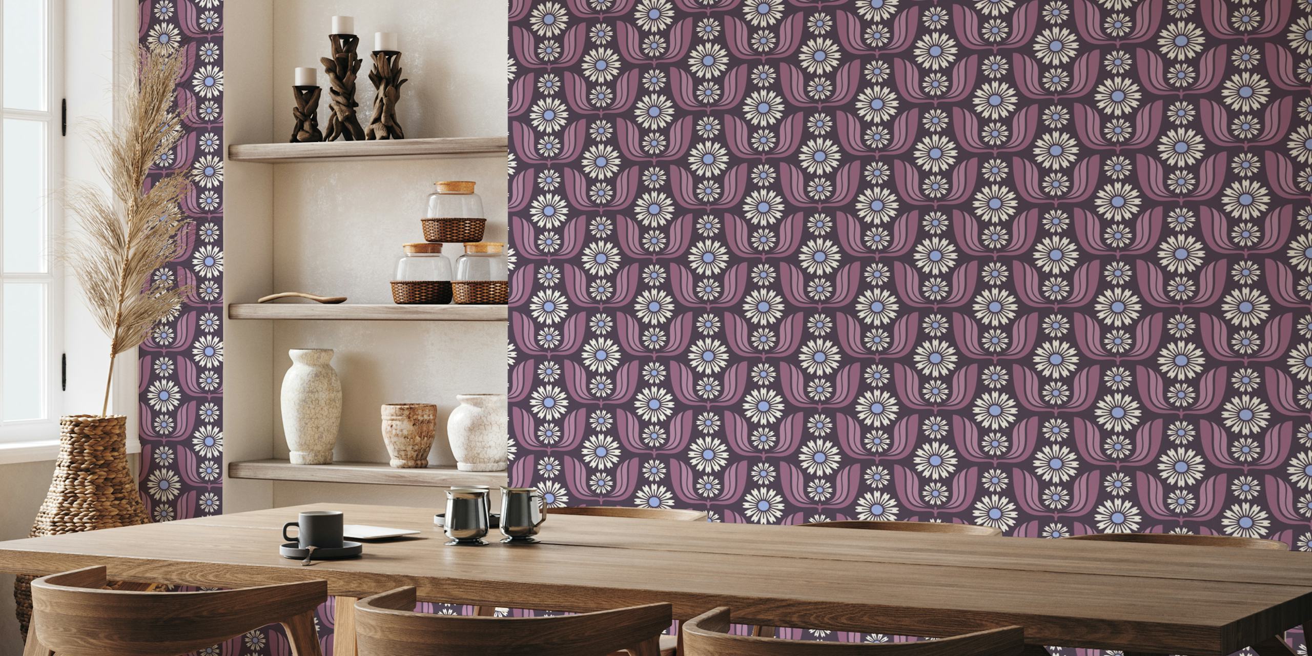 Blomster tapetdesign i et rum
